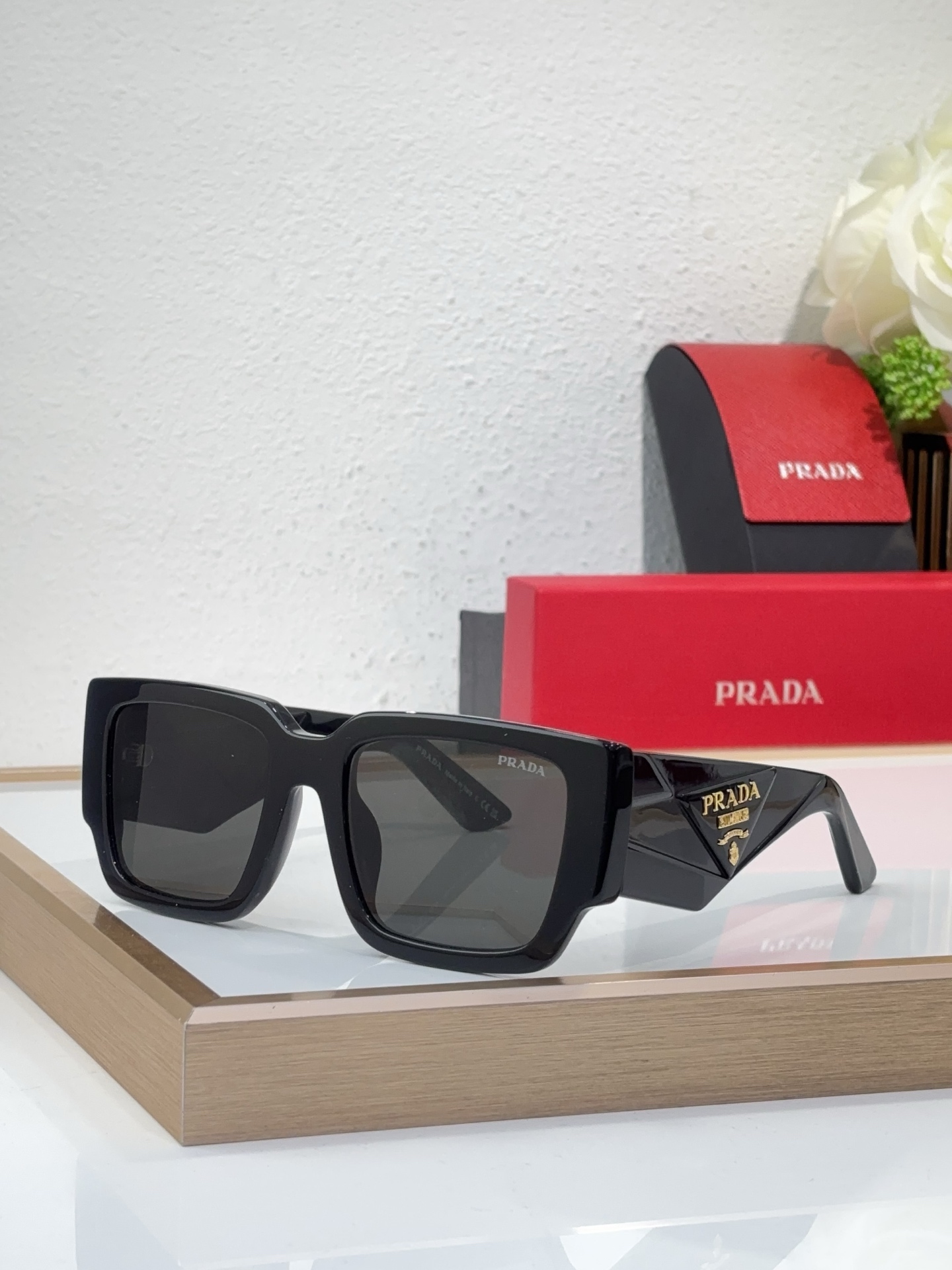 Prada Black Acetate Square Sunglasses with Triangle Logo (Model: PR9876S)
