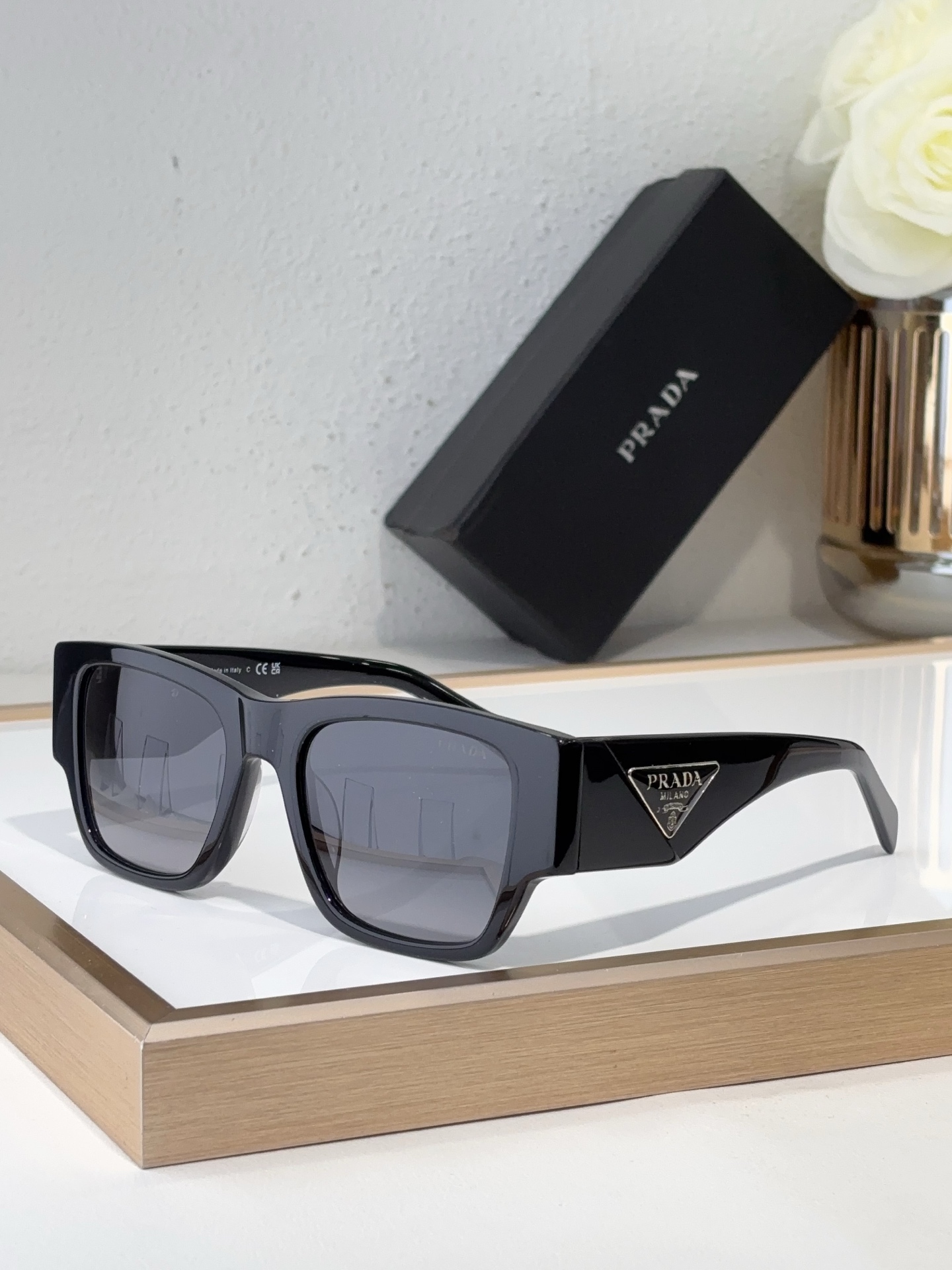 Prada Black Acetate Square Sunglasses with Triangle Logo (Model: PR9876S)