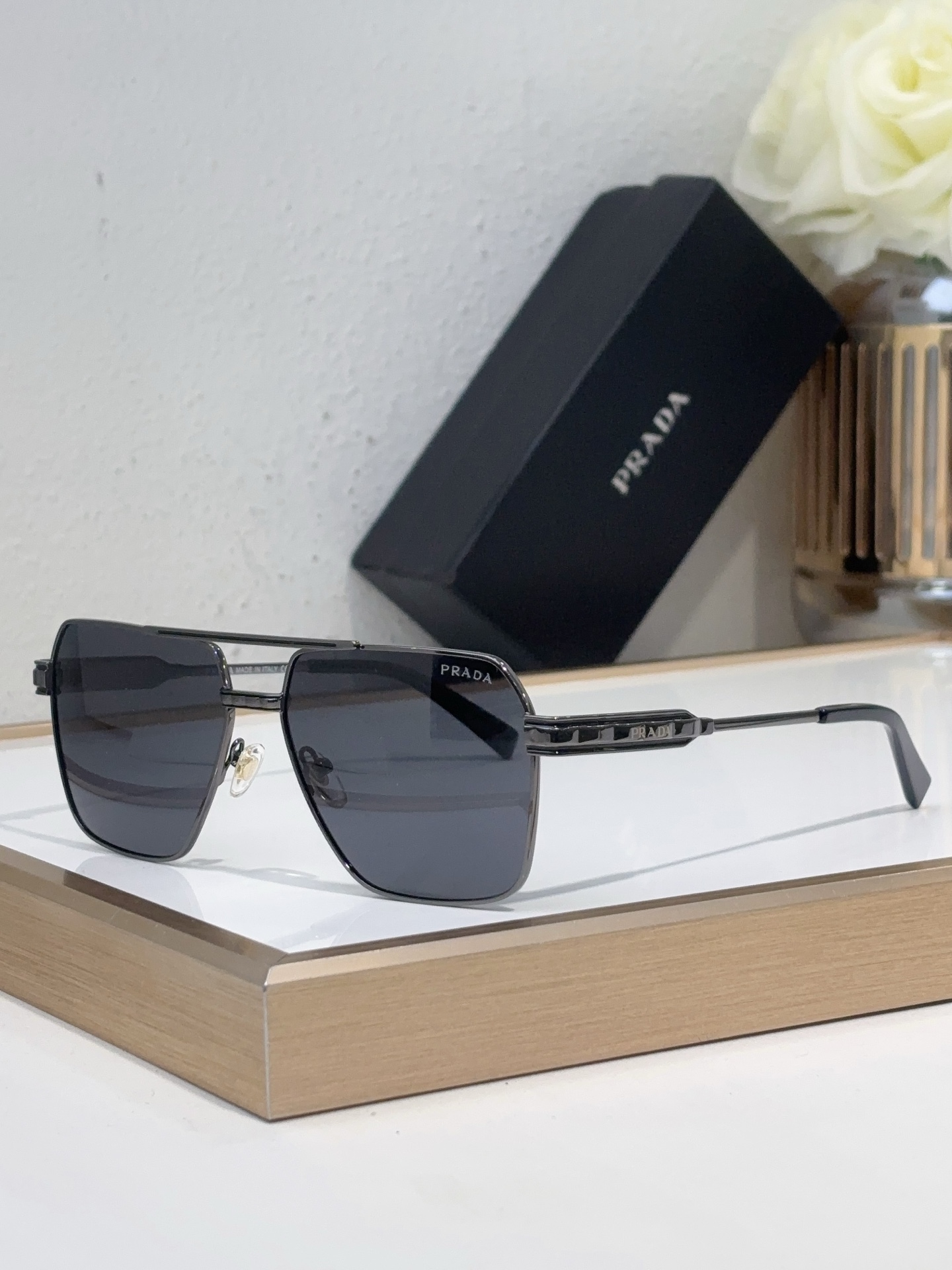 Prada Black - Metal Square Aviator - Inspired Sunglasses (Model: PR1234S)
