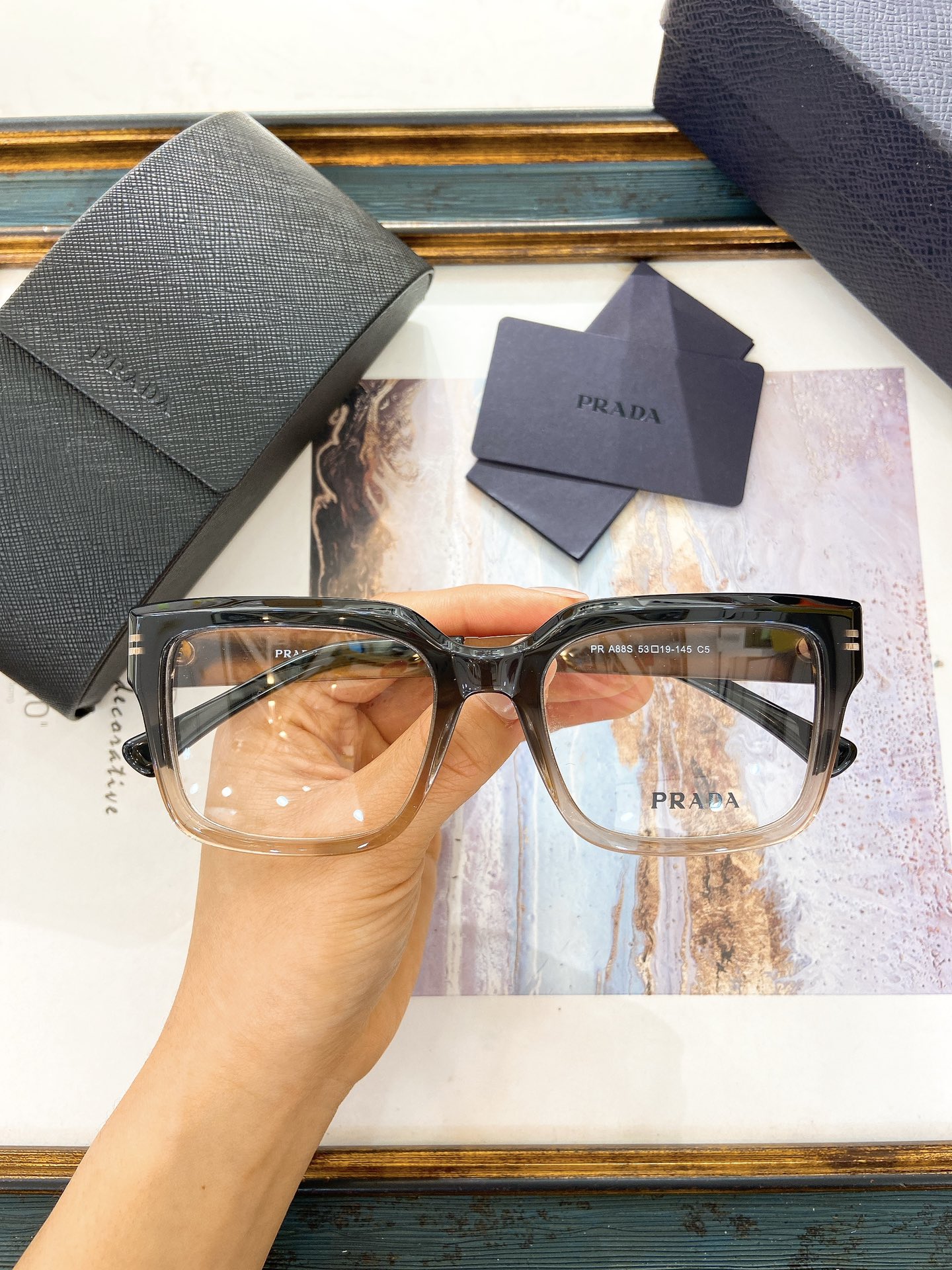 Prada Tortoiseshell Acetate Square Optical Glasses (Model: PR888)