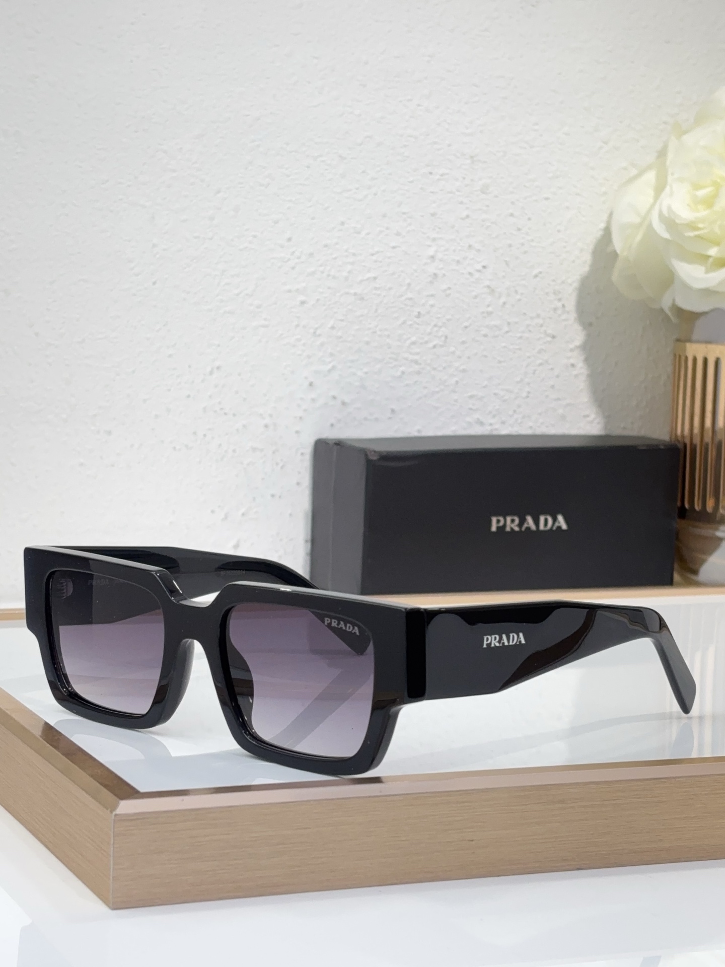 Prada Black Acetate Square Sunglasses (Model: PR2345S)