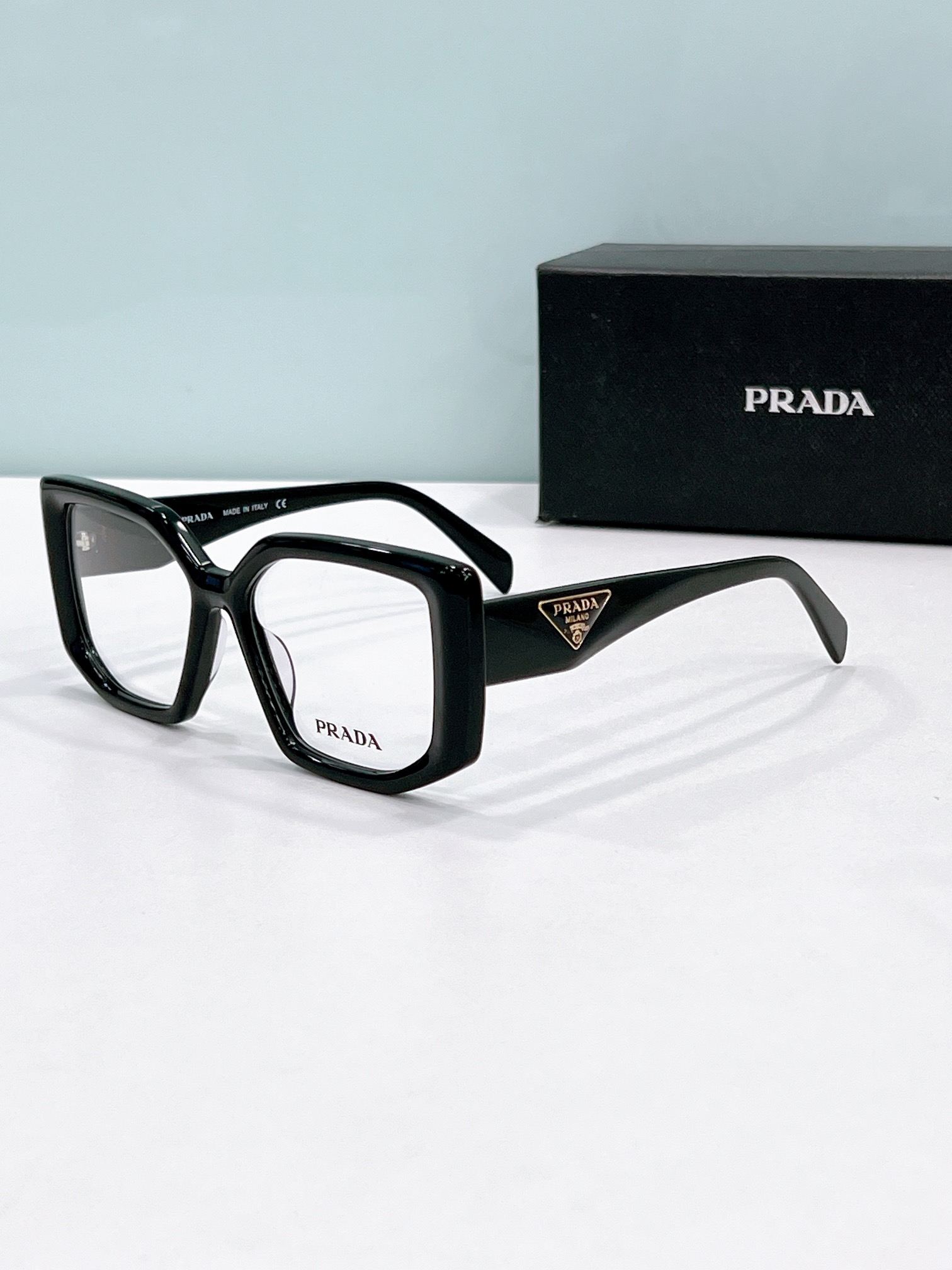 Prada Black Acetate Square Optical Glasses (Model: PR9012O)