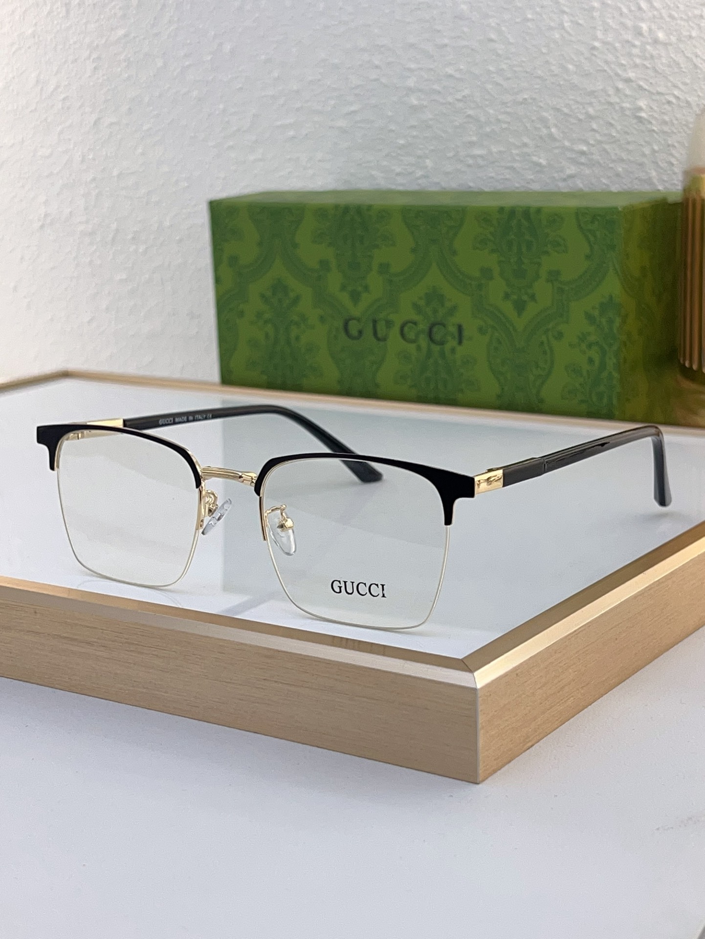 Gucci Black - Gold Metal - Acetate Square Optical Frames (Model: GG0912O)