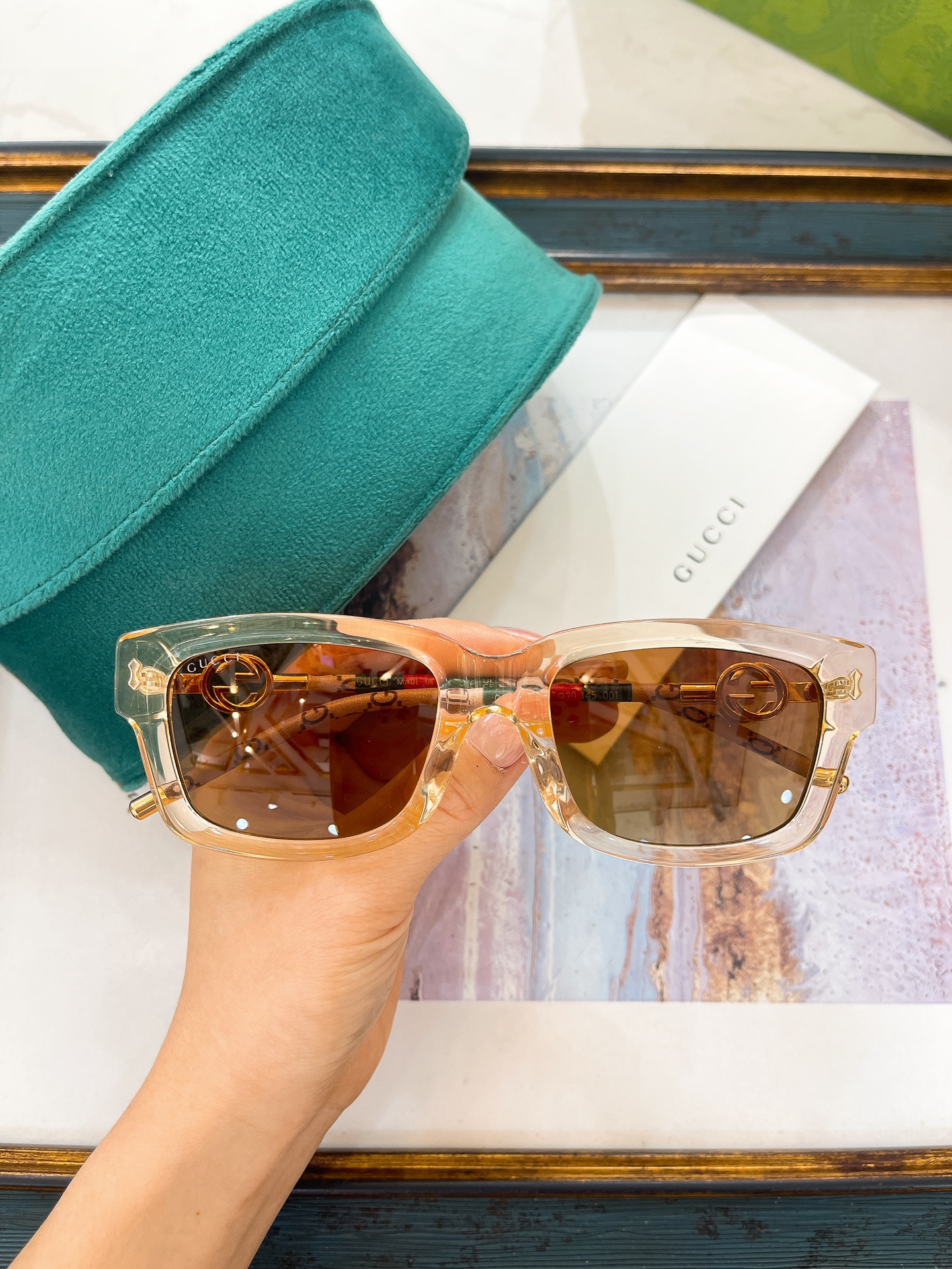 Gucci Transparent Gold - Tone Acetate Square Sunglasses (Model: GG1600S)