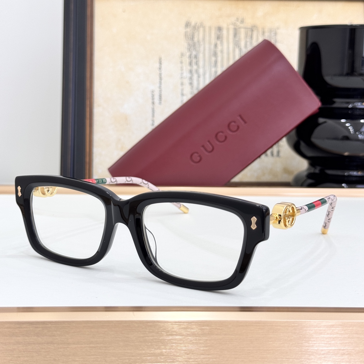 Gucci Black Acetate Square Optical Frames (Model: GG0910O)
