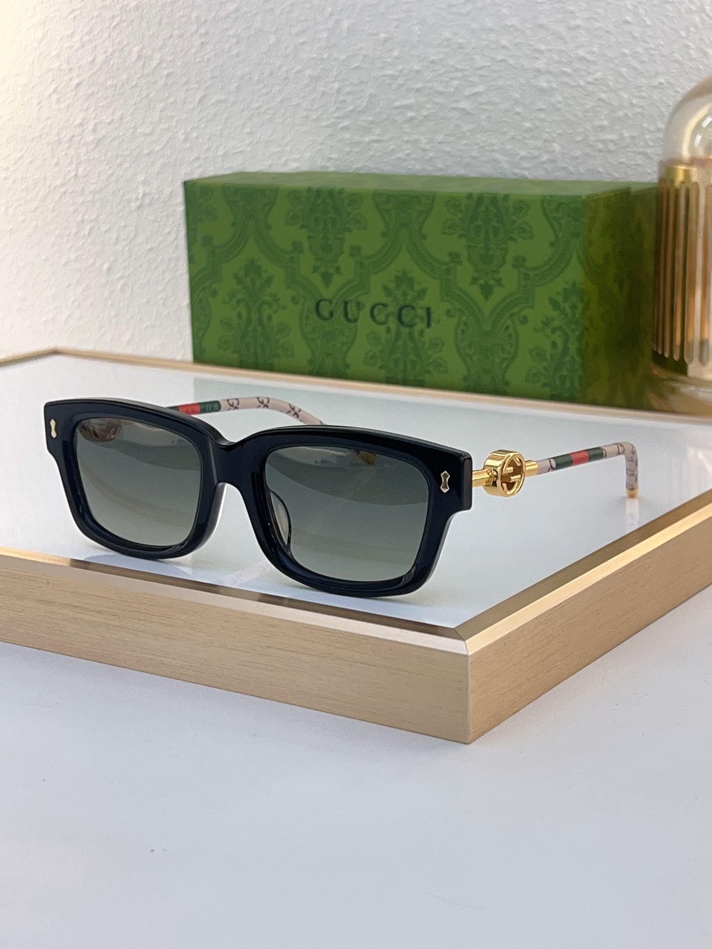 Gucci Black Acetate Square Sunglasses with Web - Stripe Temples (Model: GG1599SA)