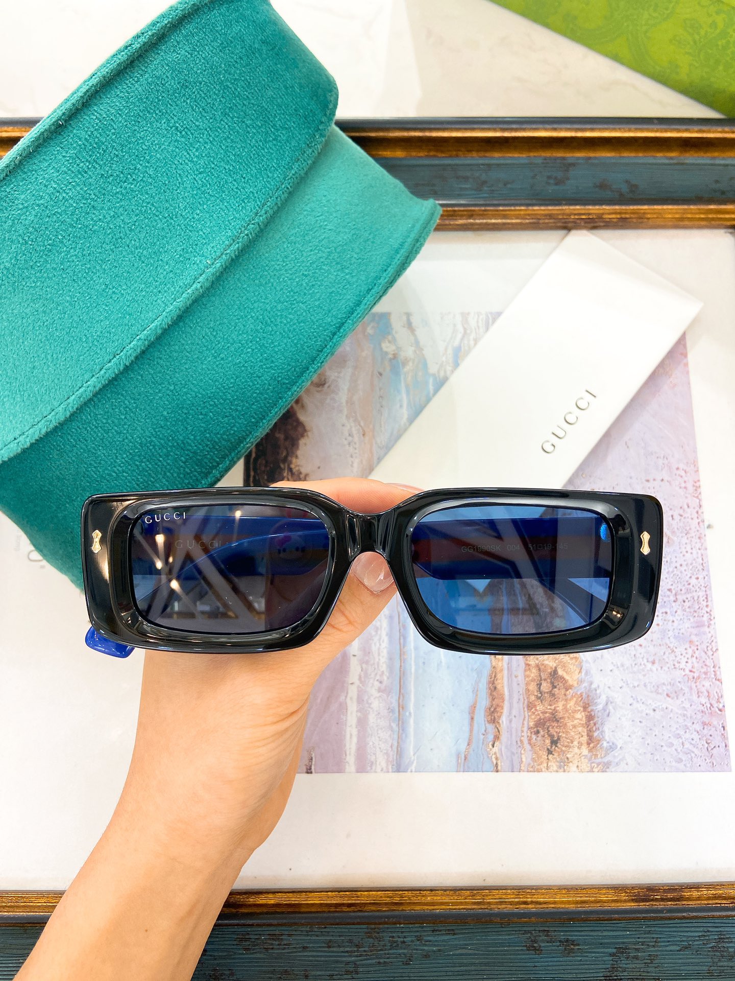 Gucci Black Acetate Rectangular Sunglasses (Model: GG1366S)