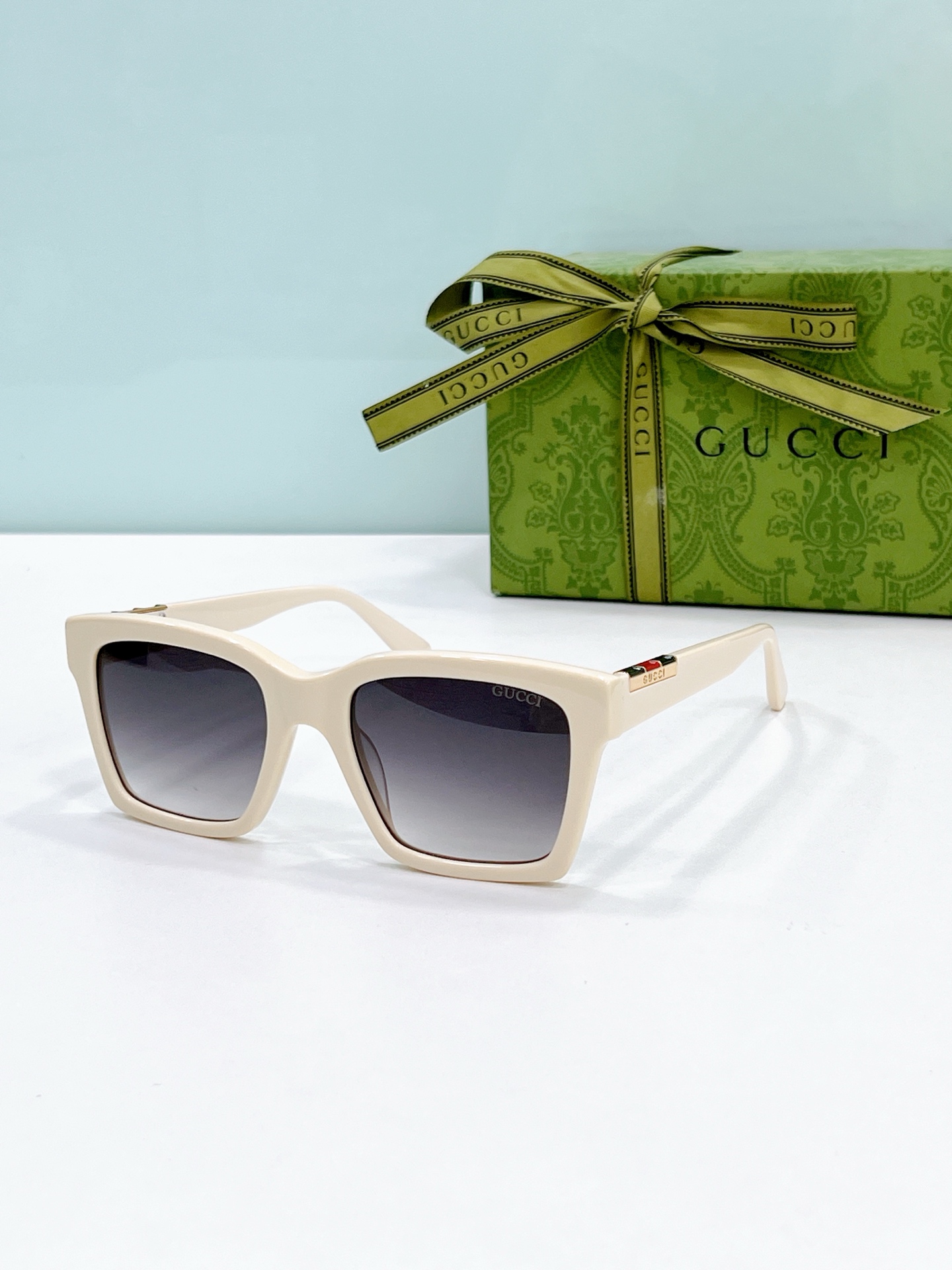 Gucci Black Acetate Square Sunglasses with Web - Stripe Accents (Model: GG1364S)