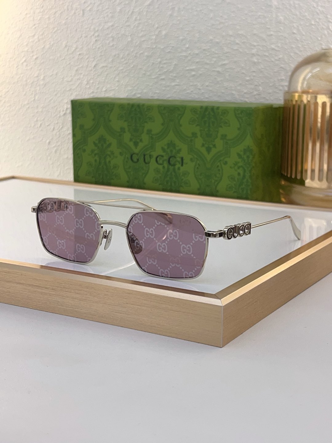 Gucci Silver - Tone GG - Patterned Square Sunglasses (Model: GG1306S)