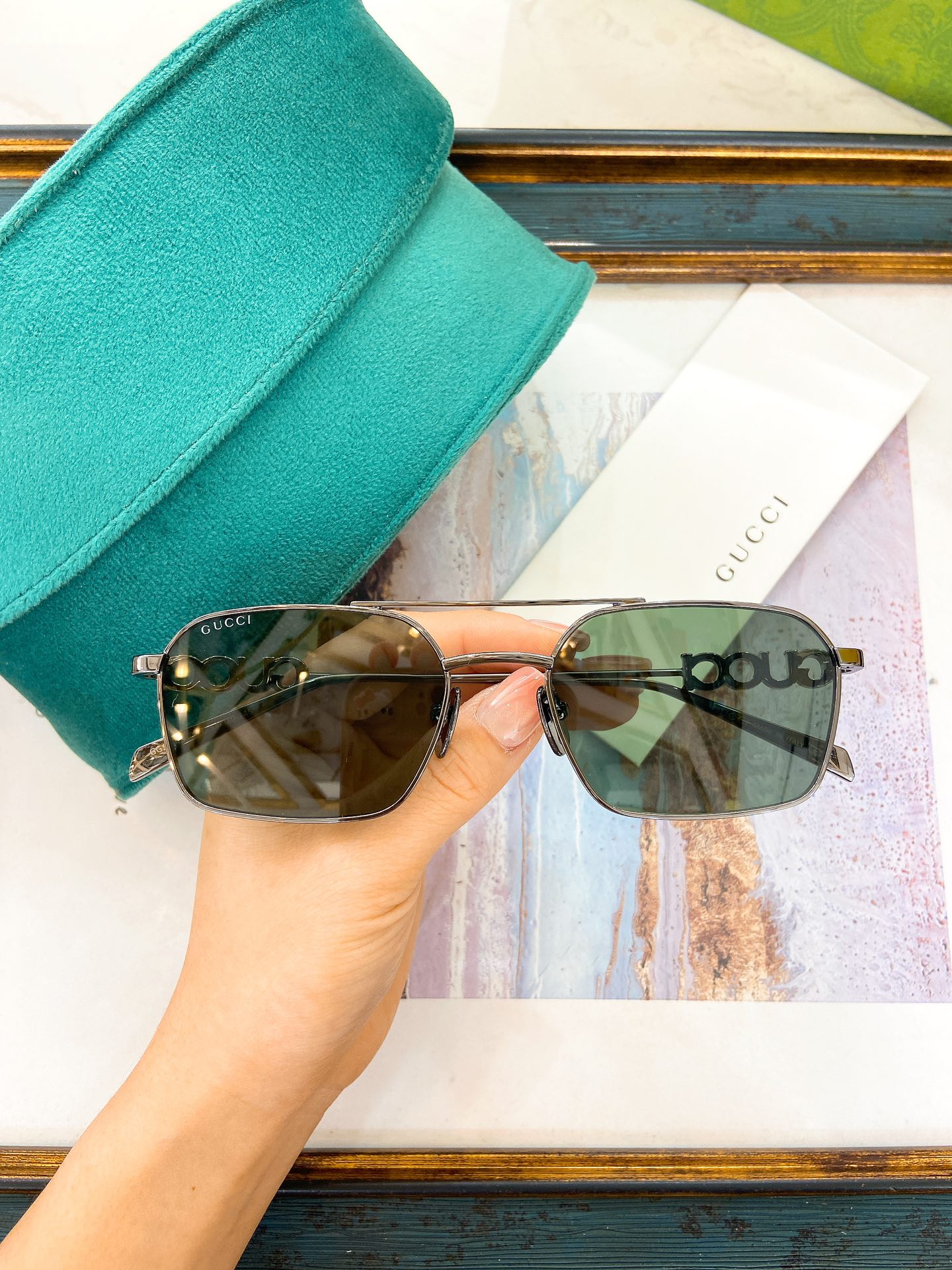 Gucci Gold - Tone Square Metal Sunglasses (Model: GG1305S)