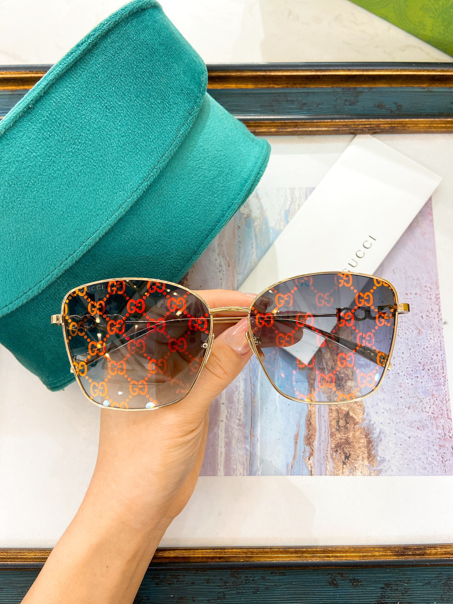 Gucci GG - Patterned Gold - Tone Square Sunglasses (Model: GG1300S)