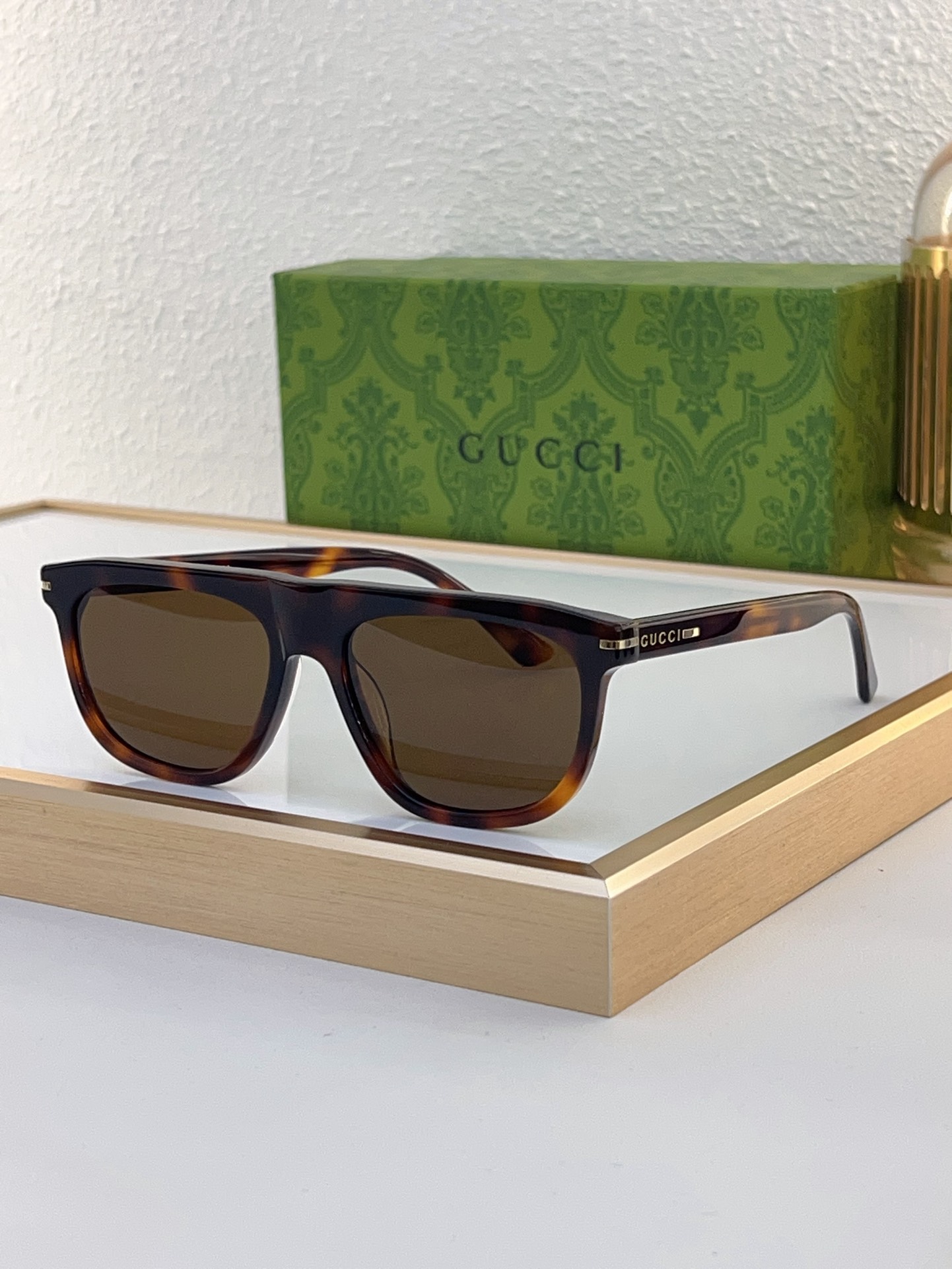 Gucci Square Tortoise - Effect Acetate Sunglasses with Blue Lenses & Branded Temple Accents (Model: GG1260S)
