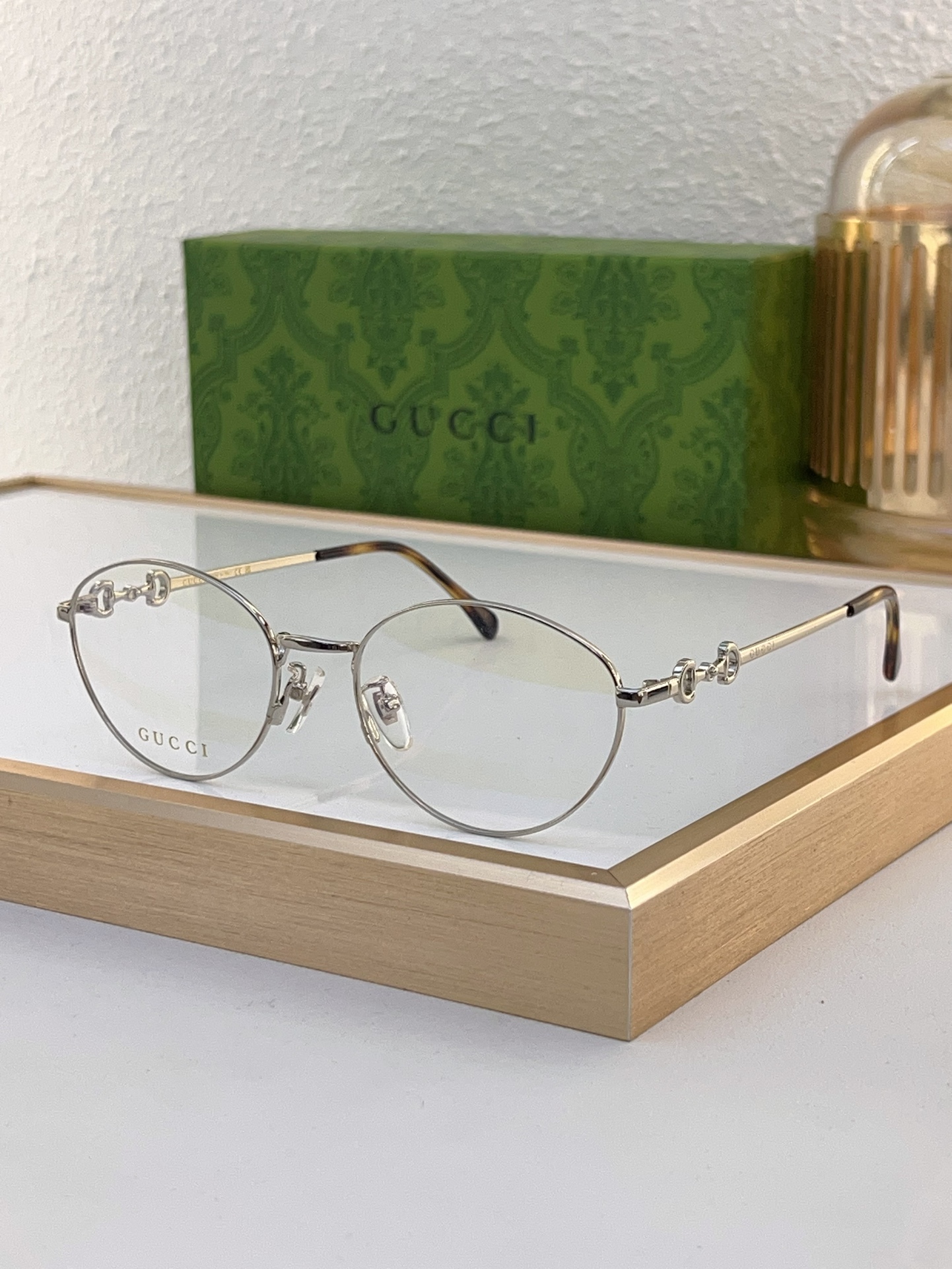 Gucci Round Silver - Tone Metal Optical Eyeglasses with Chain - Linked Temple Accents (Model: GG1251O)
