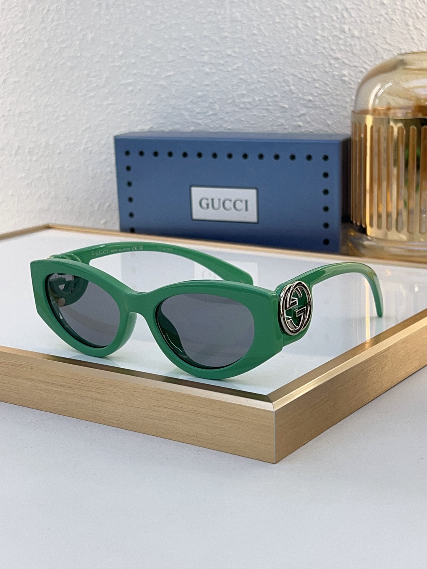 Gucci Cat - Eye Green Acetate Sunglasses with Metal Double G Accents (Model: GG1246S)