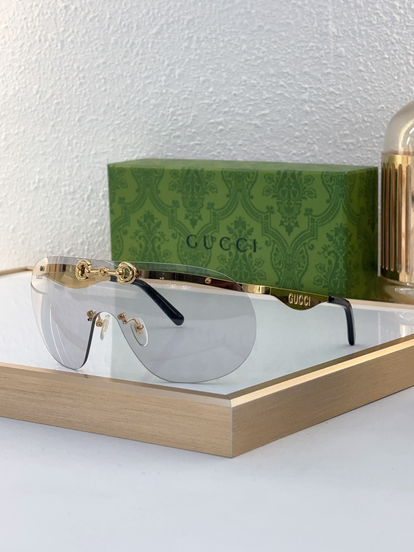 Gucci Shield - Style Sunglasses with Horsebit Accent & Silver - Tone Metal Frame (Model: GG3300S)