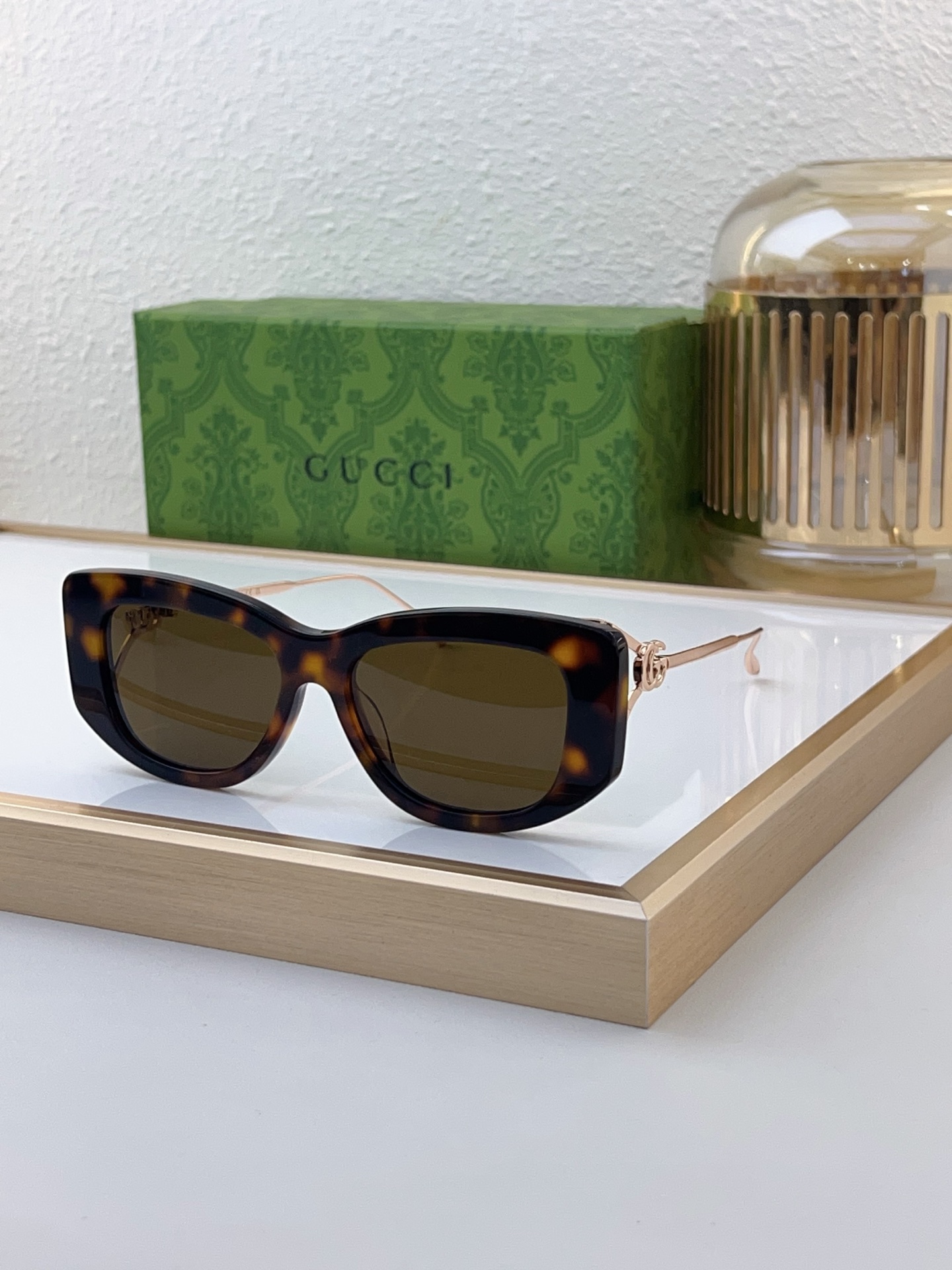 Gucci Cat - Eye Sunglasses with Tortoise - Effect Acetate Frame & Rose Gold - Tone Metal Accents (Model: GG2900S)