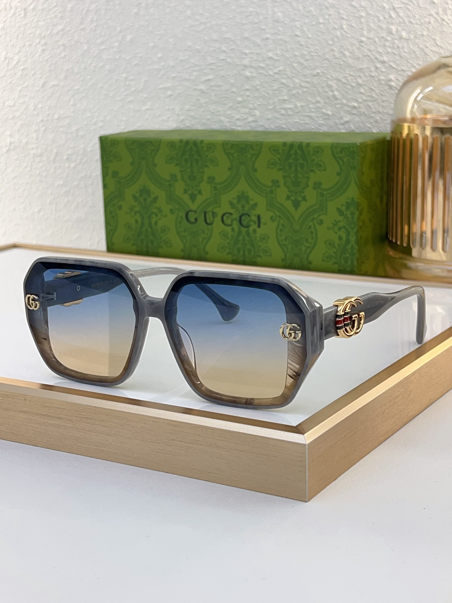 Gucci Hexagonal Sunglasses with Gradient Acetate Frame & Gold - Tone Double G Accents (Model: GG1800S)
