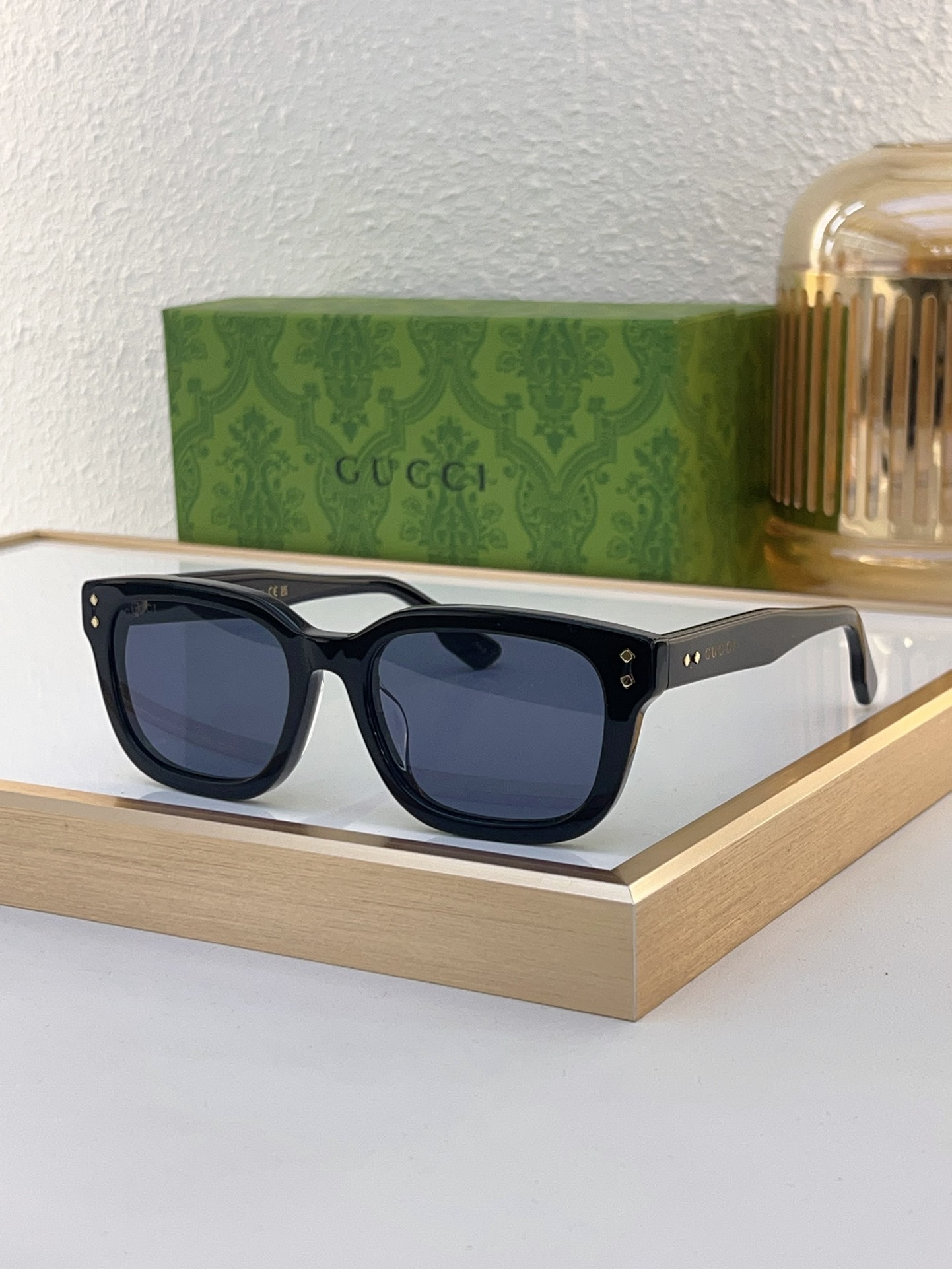 Gucci Square Acetate Sunglasses with Gold - Tone Rivet Detailing (Model: GG1290S)