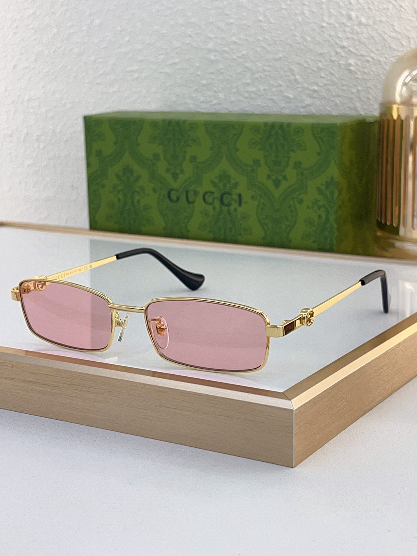 Gucci Rectangular Metal Sunglasses with Gold - Tone Frame & Double G Accents (Model: GG0960S)