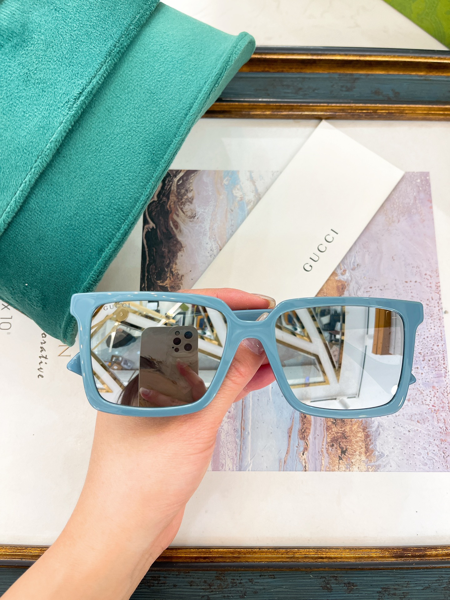 Gucci Square - Frame Sunglasses in Light Blue Acetate with Mirrored Lenses