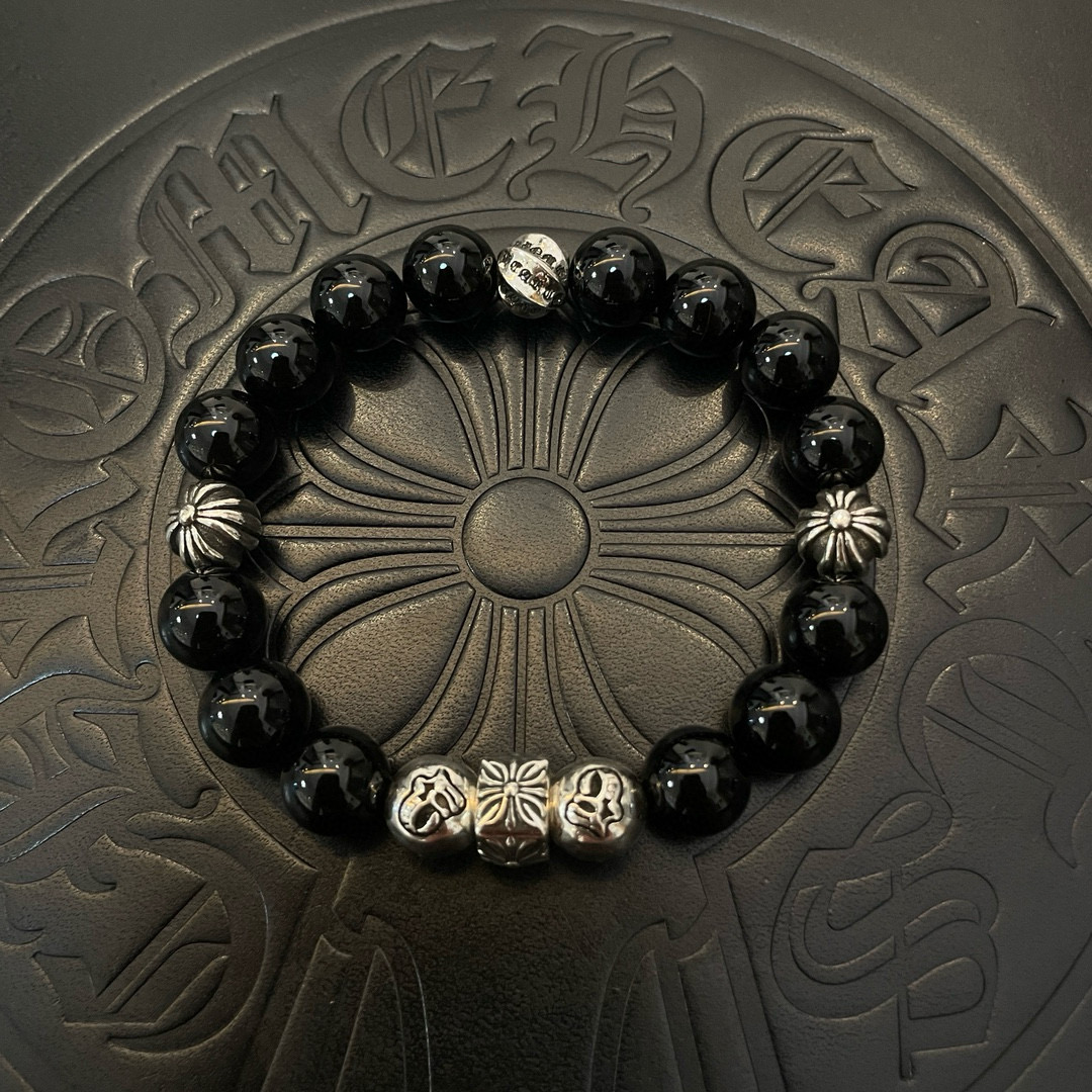 Chrome Hearts 925 Silver - Accented Black Onyx Bead Bracelet