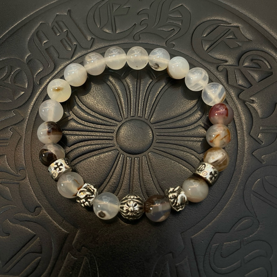 Chrome Hearts 925 Silver Multi - Color Agate Bead Bracelet