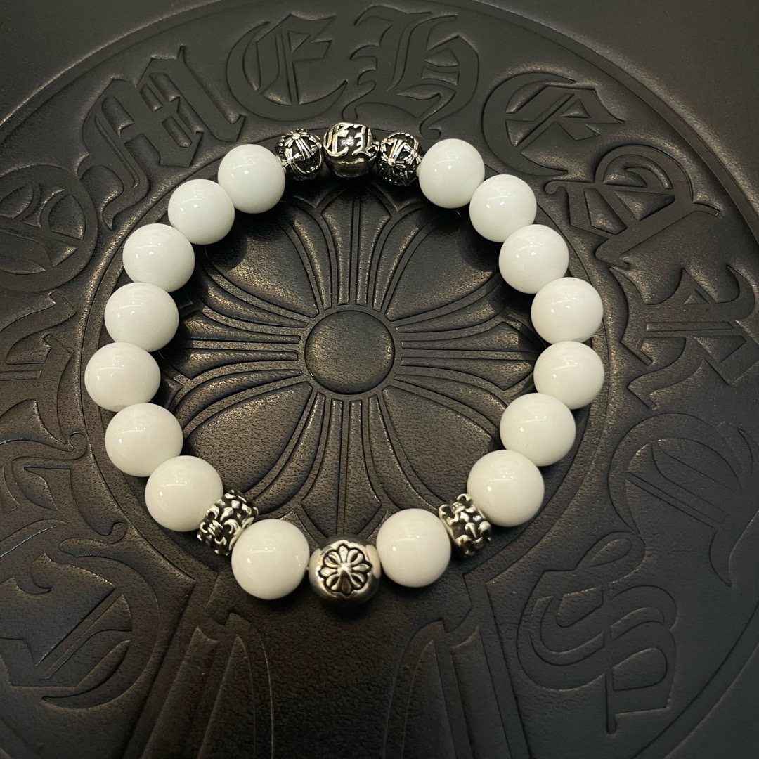 Chrome Hearts 925 Silver - Accented White Bead Bracelet