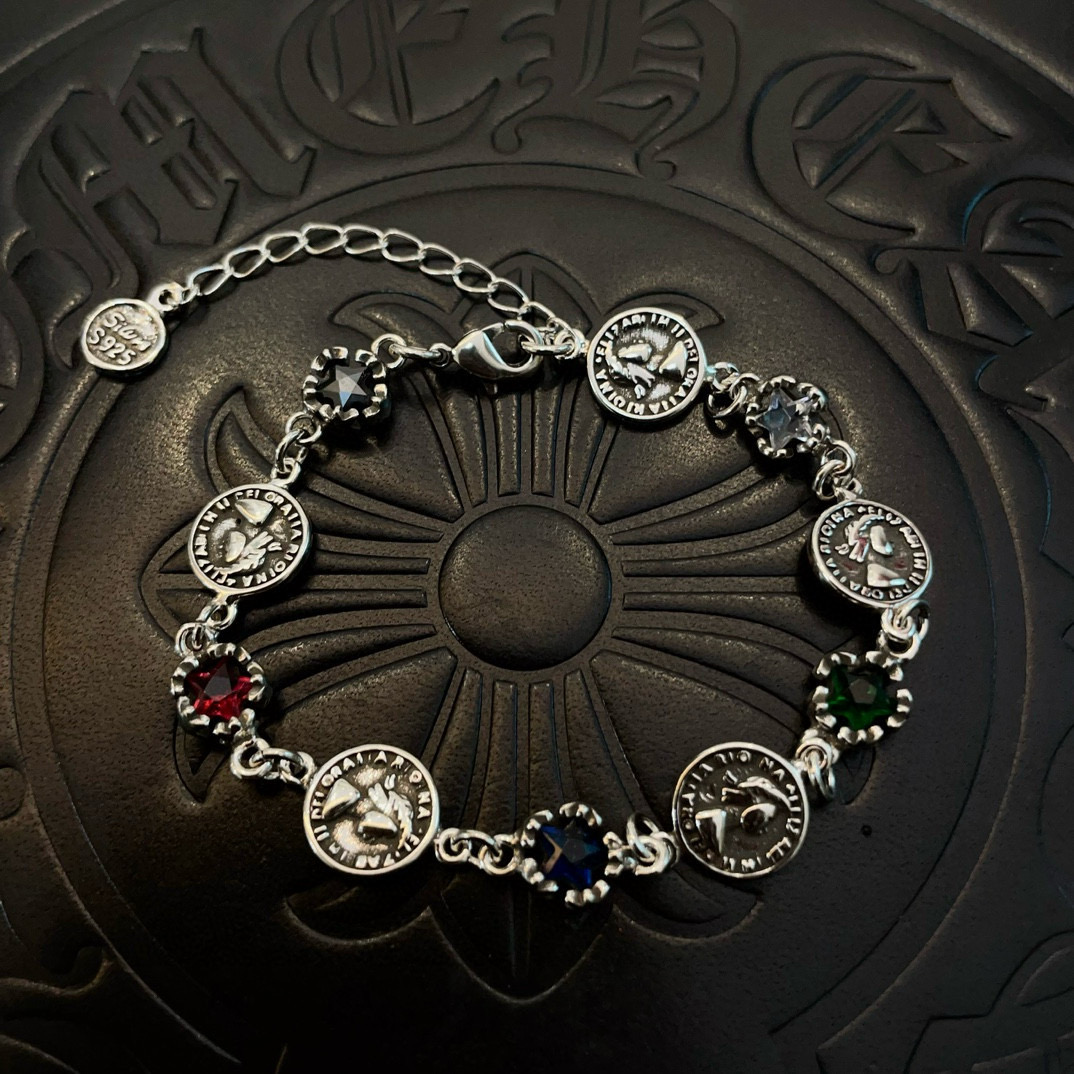Chrome Hearts 925 Silver Medallion & Multi - Gemstone Bracelet