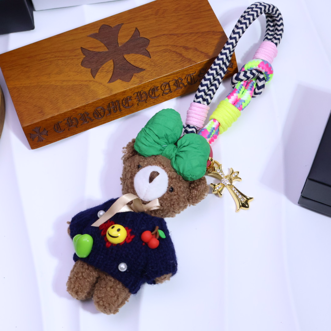 Chrome Hearts - Inspired Plush Bear & Cross Charm Keychain