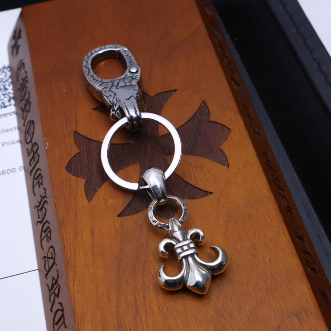 Chrome Hearts 925 Silver Skull & Fleur - de - Lis Keychain