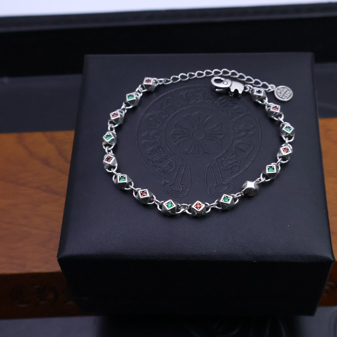 Chrome Hearts 925S Silver Cube - Linked Bracelet with Colorful Stones CH - SSCLCSB433