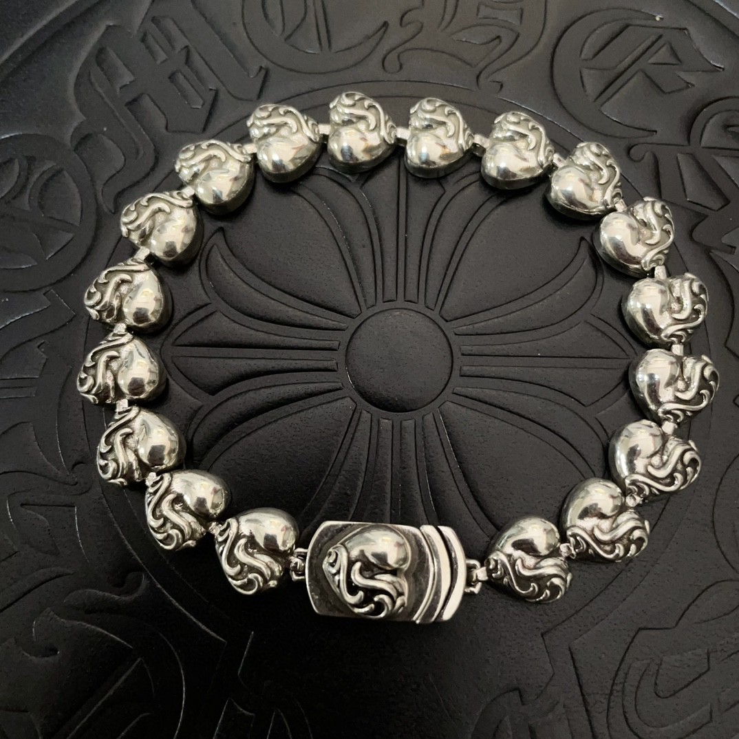 Chrome Hearts 925S Silver Heart - Shaped Chain Bracelet CH - SSHCB428