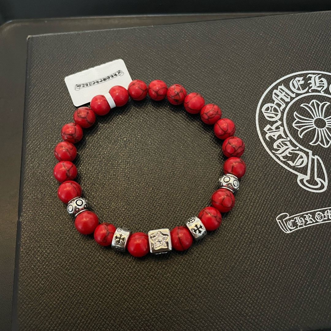 Chrome Hearts 925S Silver - Accented Red Turquoise Bead Bracelet CH - SARGB426