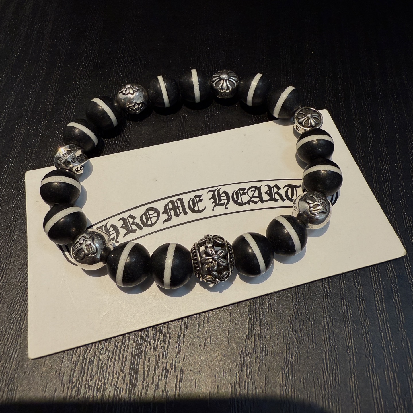Chrome Hearts 925S Silver - Accented Black & White Bead Bracelet CH - SABWB420 Description