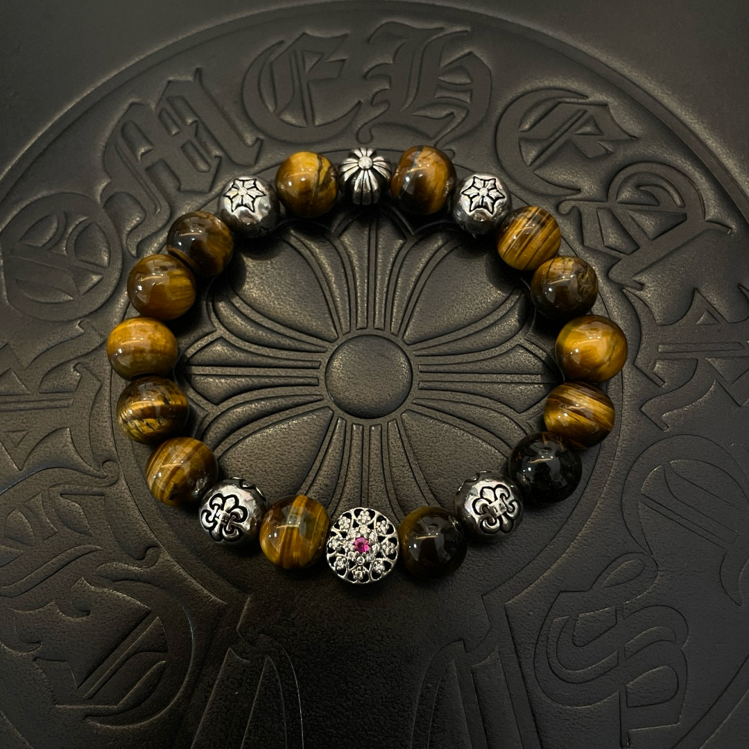 Chrome Hearts 925S Silver - Accented Tiger's Eye Bead Bracelet CH - SATEB414