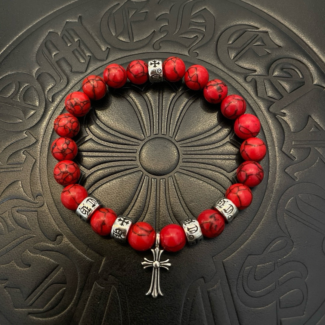 Chrome Hearts 925S Silver - Accented Red Turquoise Bead Bracelet CH - SARGB412