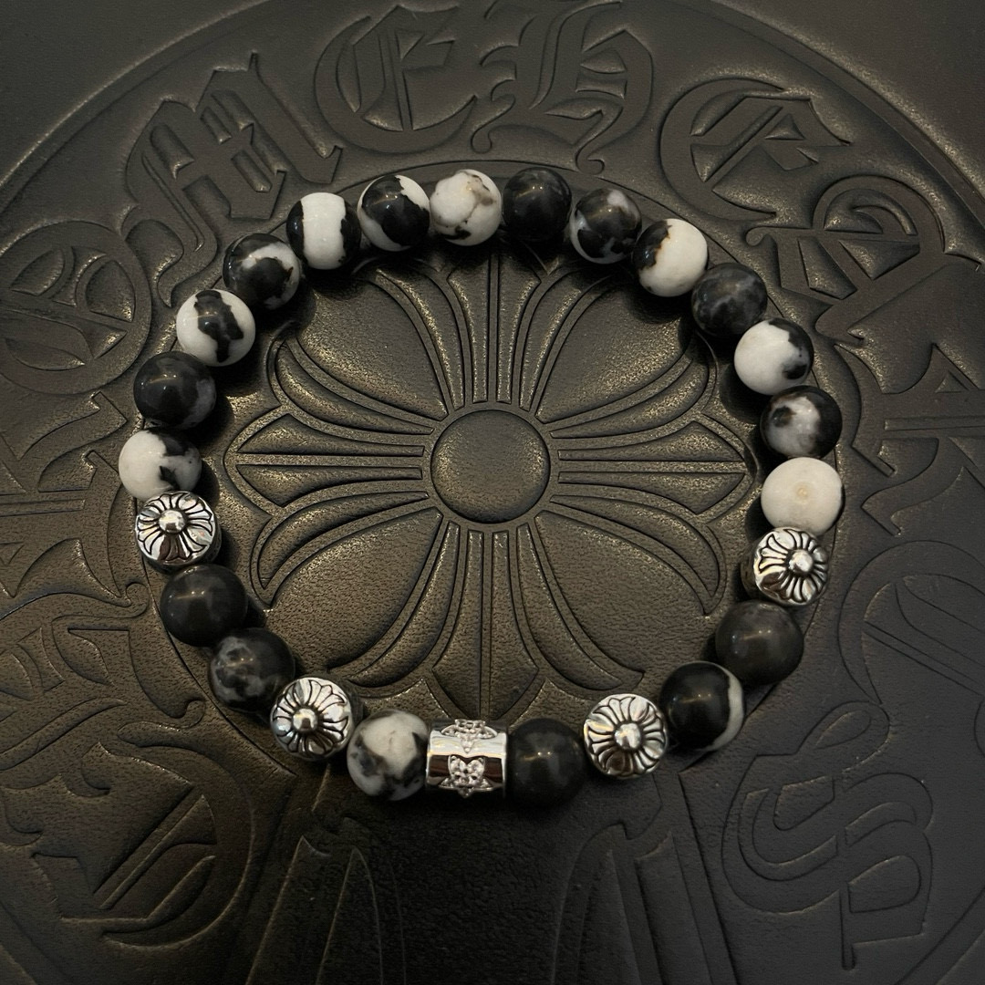 Chrome Hearts 925S Silver - Accented Zebra Jasper Bead Bracelet CH - SAZJB402