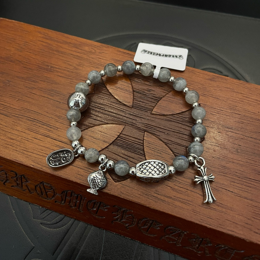 Chrome Hearts 925S Silver - Accented Labradorite Bead Bracelet with Charms CH - SALBC401