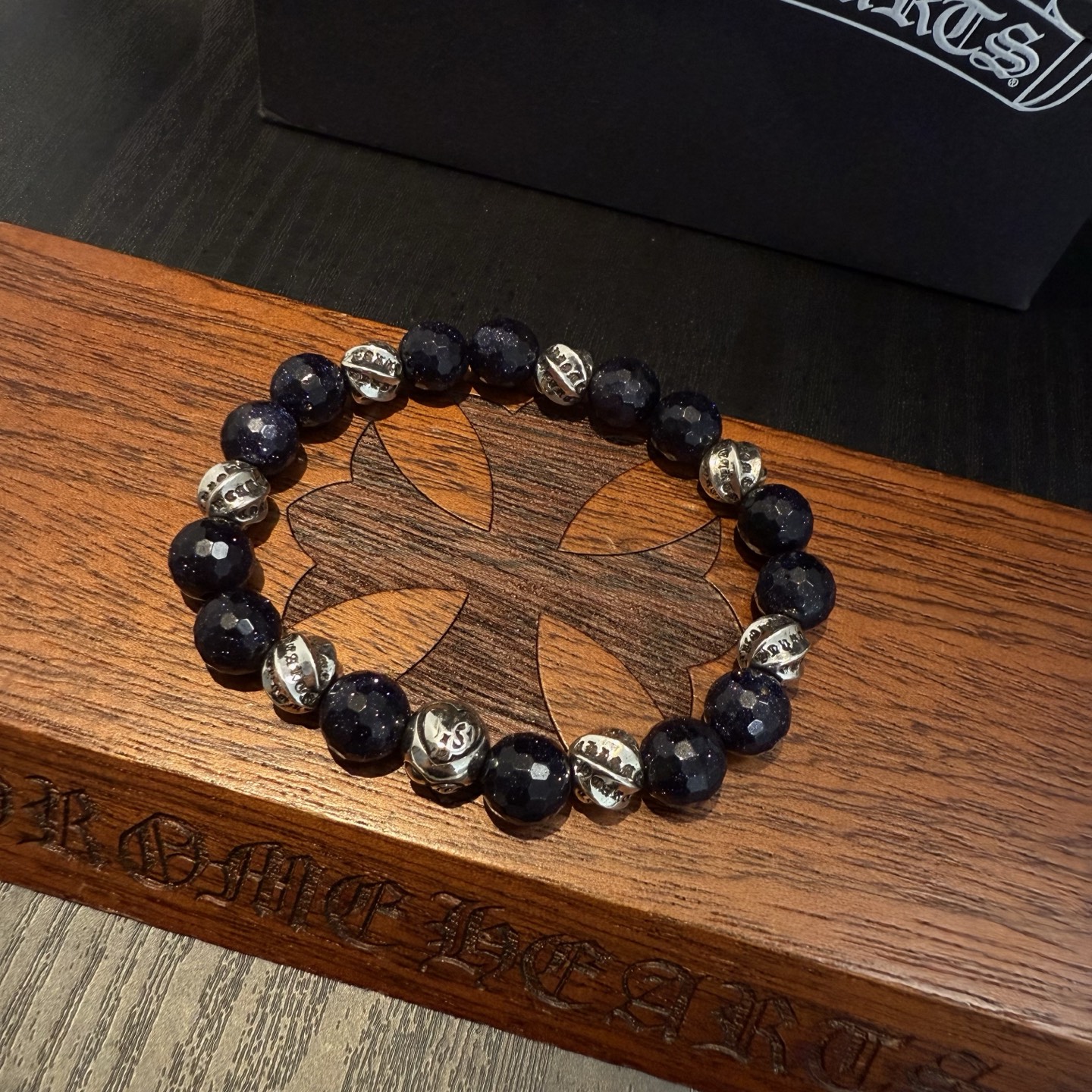 Chrome Hearts 925S Silver - Accented Blue Goldstone Bead Bracelet CH - SABGB397