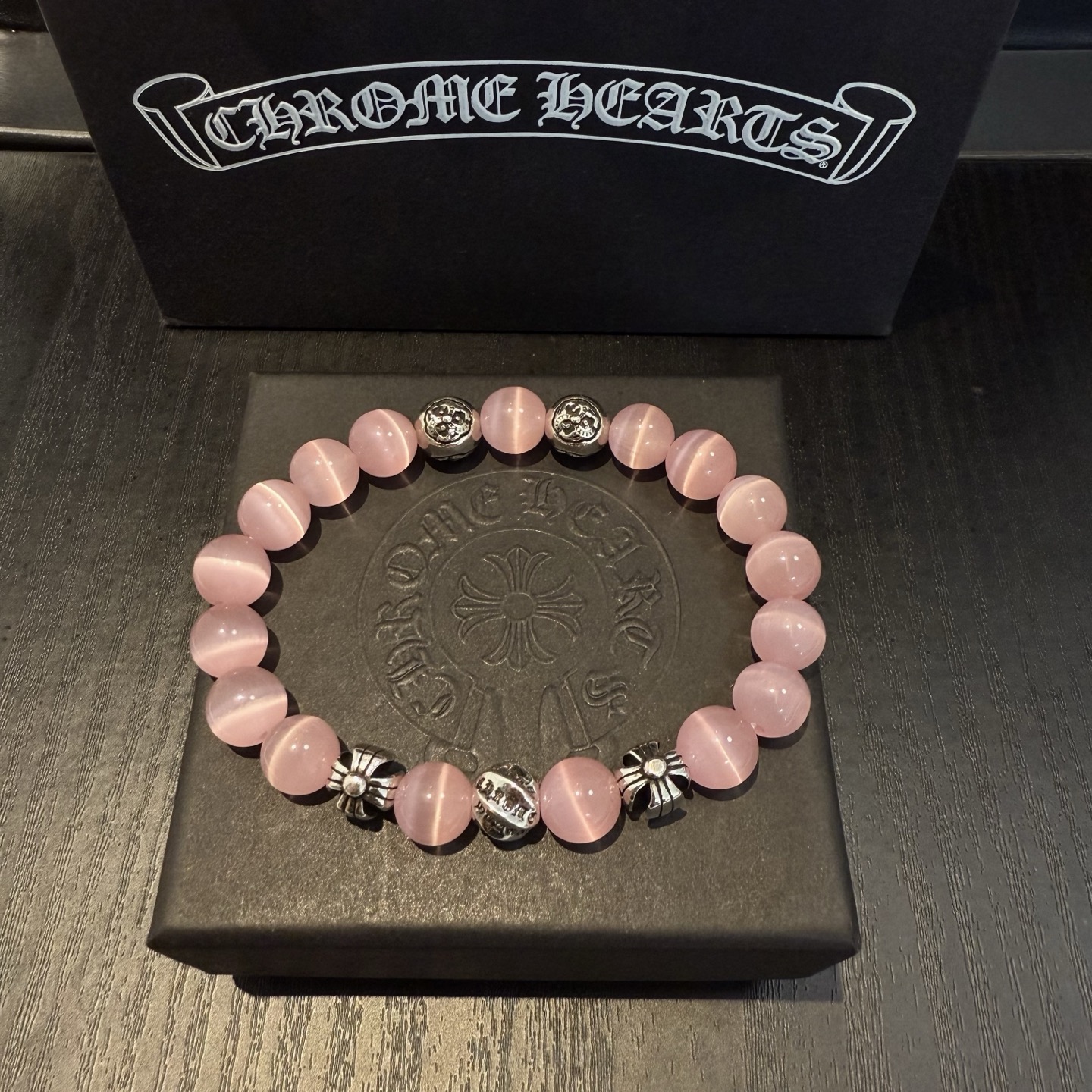 Chrome Hearts 925S Silver - Accented Rose Quartz Bead Bracelet CH - SARQB394