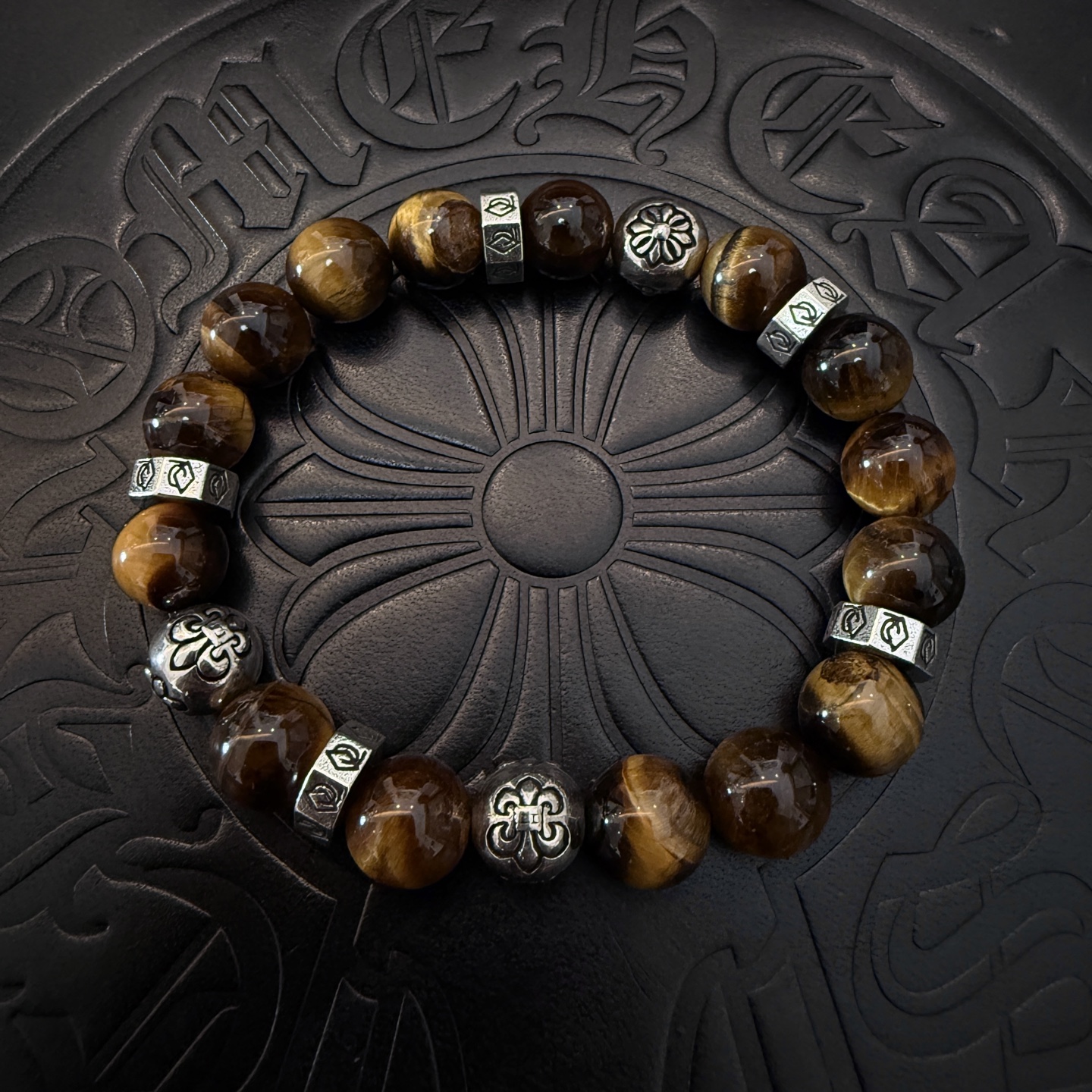 Chrome Hearts 925S Silver - Accented Tiger's Eye Bead Bracelet CH - SATBB386