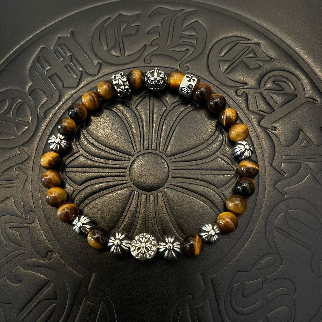 Chrome Hearts 925S Silver - Accented Tiger's Eye Bead Bracelet CH - SAT EBB385