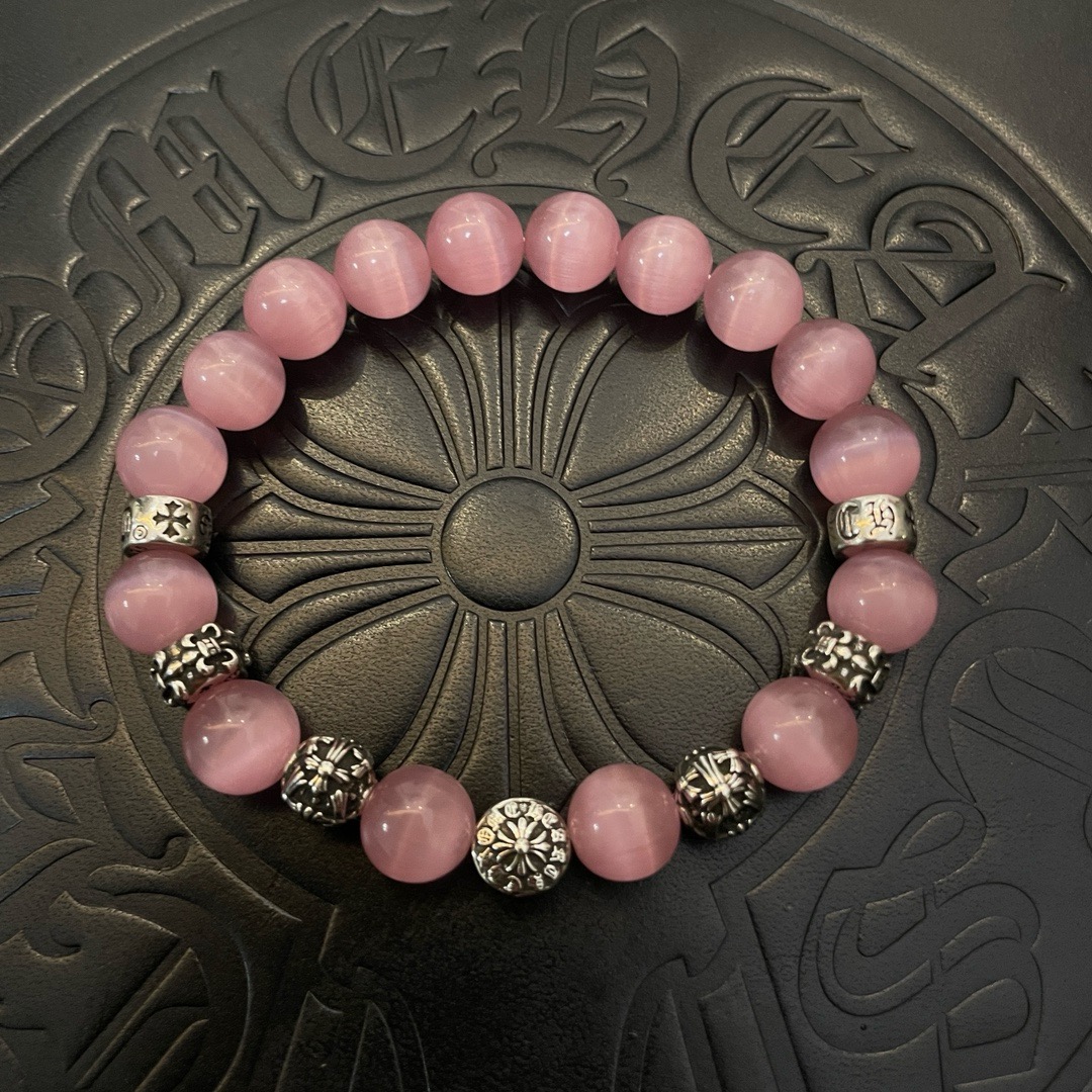 Chrome Hearts 925S Silver - Accented Rose Quartz Bead Bracelet CH - SARQB381