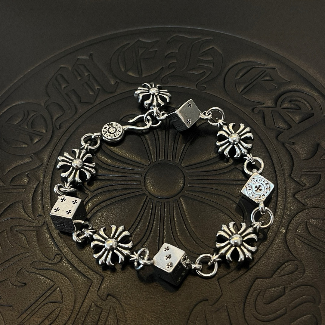 Chrome Hearts 925S Silver Cross & Dice Charm Bracelet CH - SCDCB353