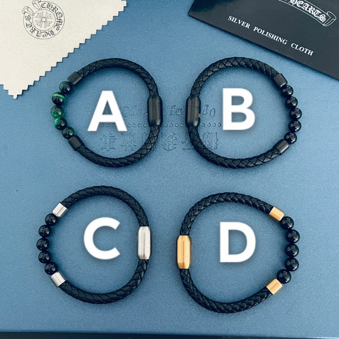 Chrome Hearts , Leather & Malachite Bead Bracelet CH - SLMBB336
