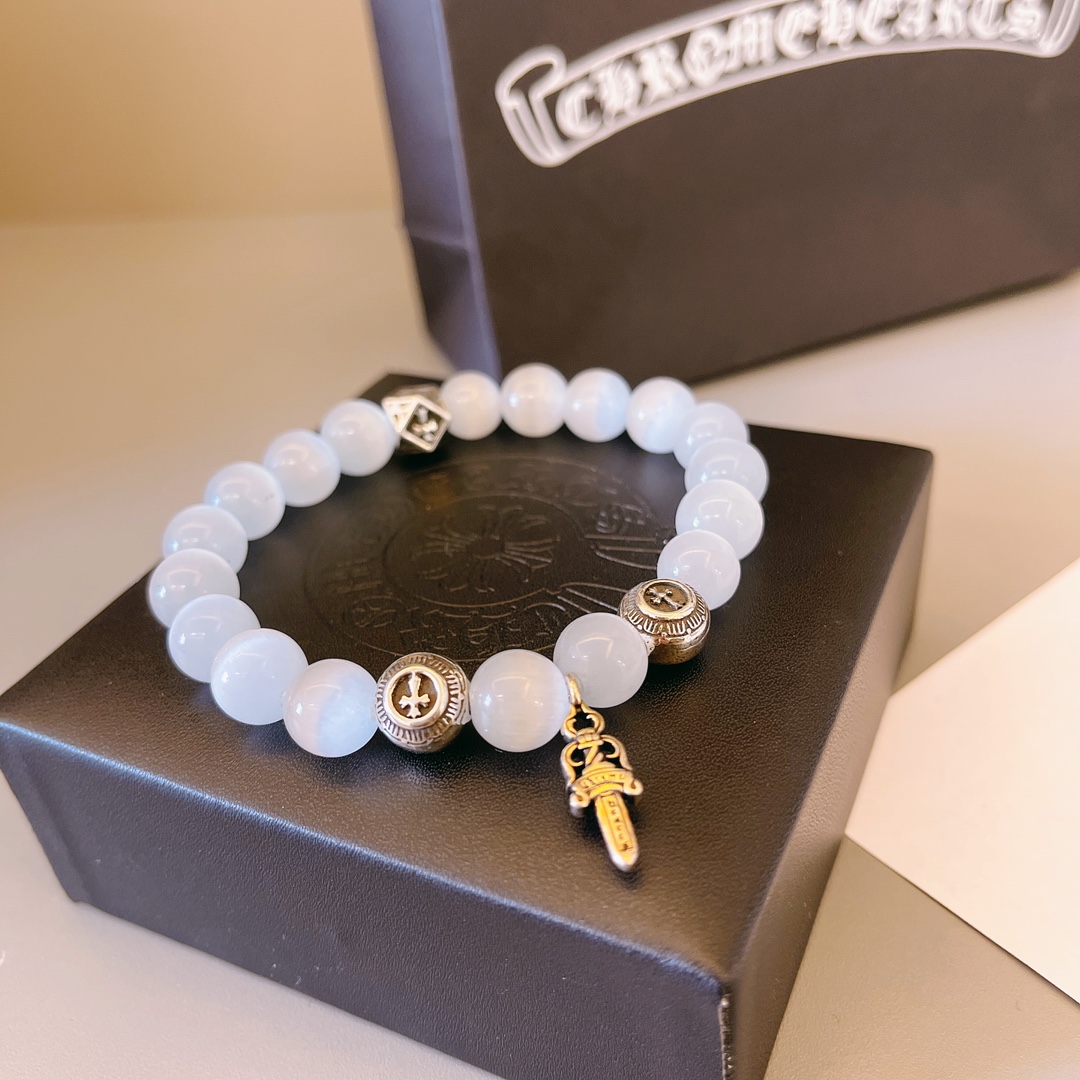 Chrome Hearts Moonstone Beaded Bracelet with Metal Charms CH - MBBMC309