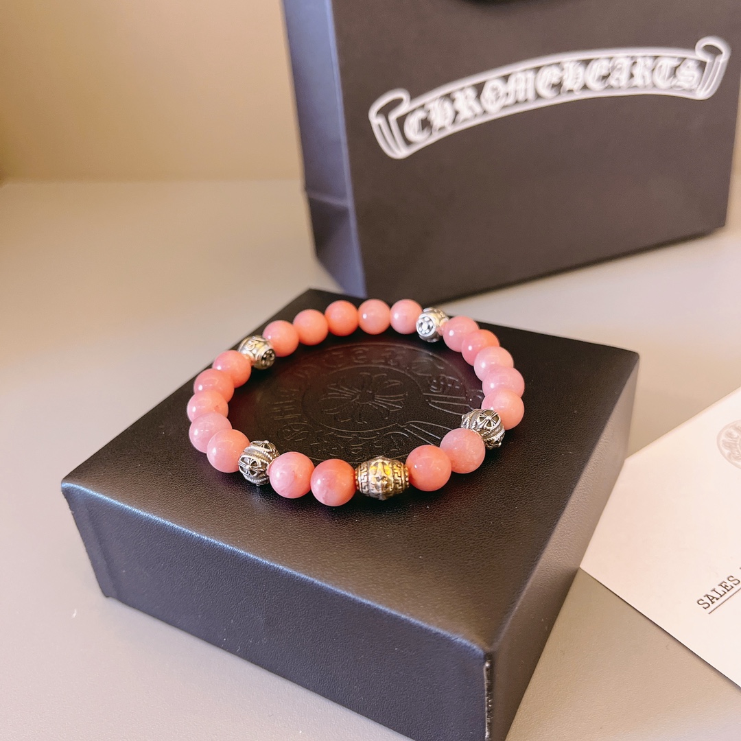 Chrome Hearts Pink Opal Beaded Bracelet with Metal Accents CH - POBMA308