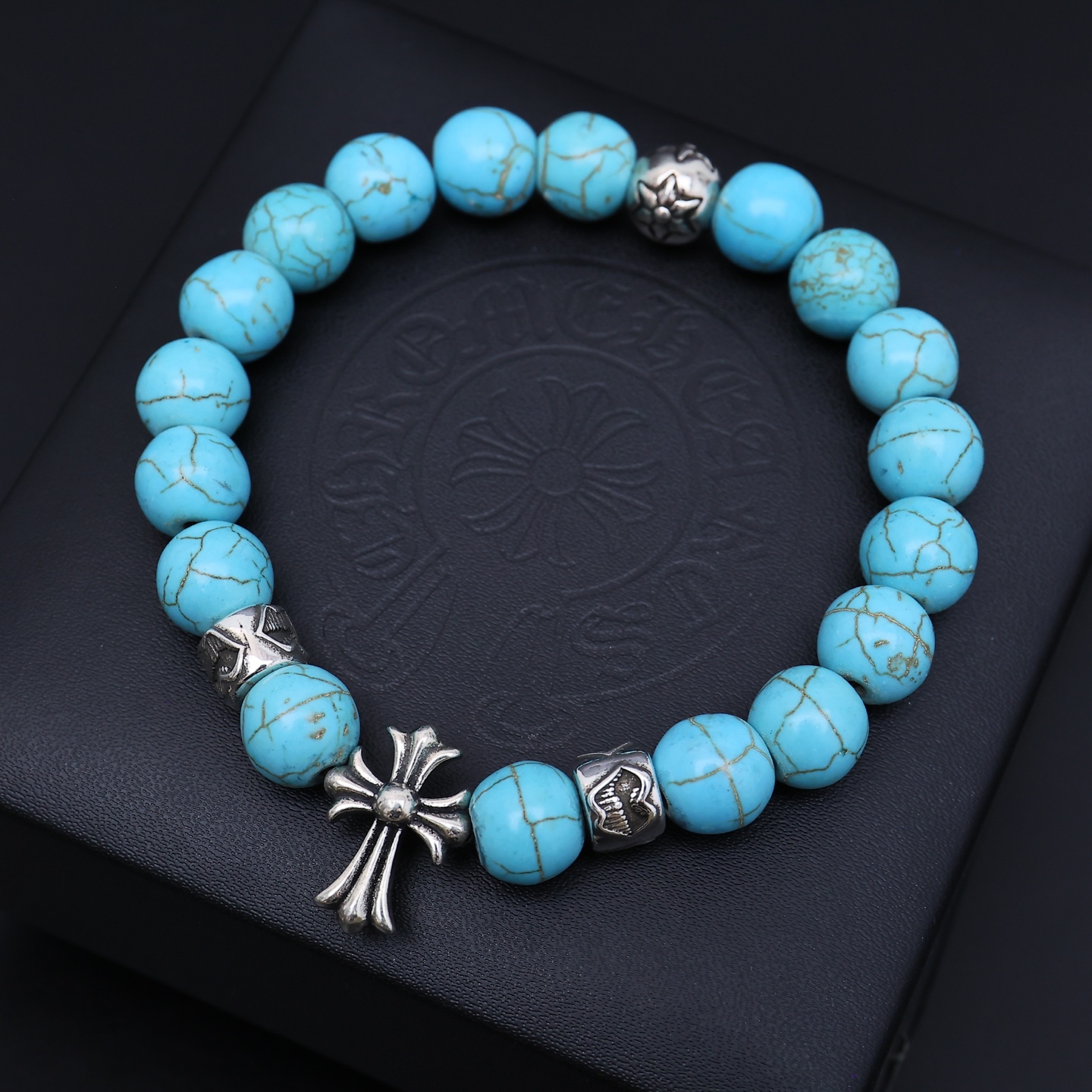 Chrome Hearts Gemstone Beaded Bracelet Set with Cross Charms CH - GBBSCC281