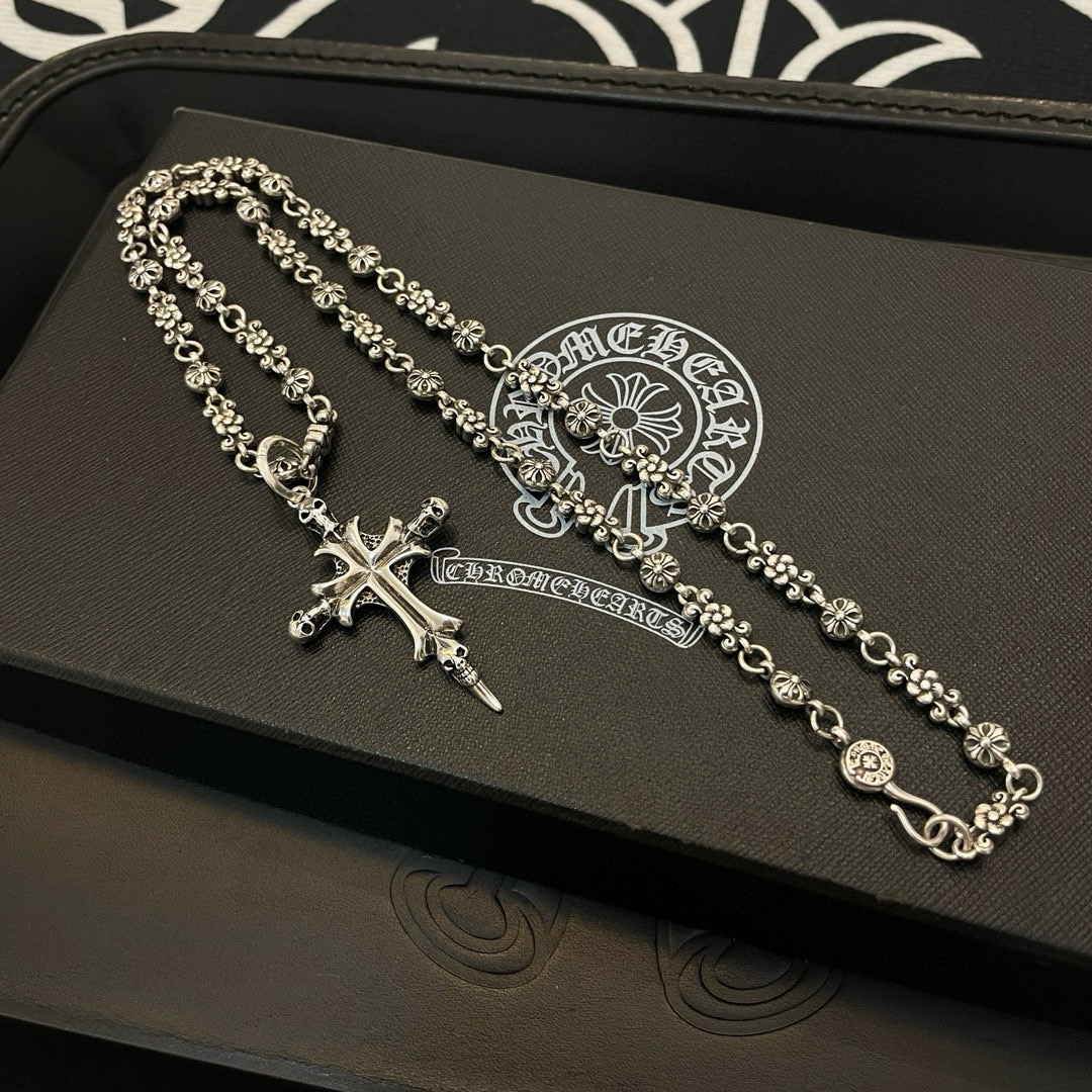 Chrome Hearts Floral - Chain & Skull - Cross Pendant Necklace CH - FCSCPN248