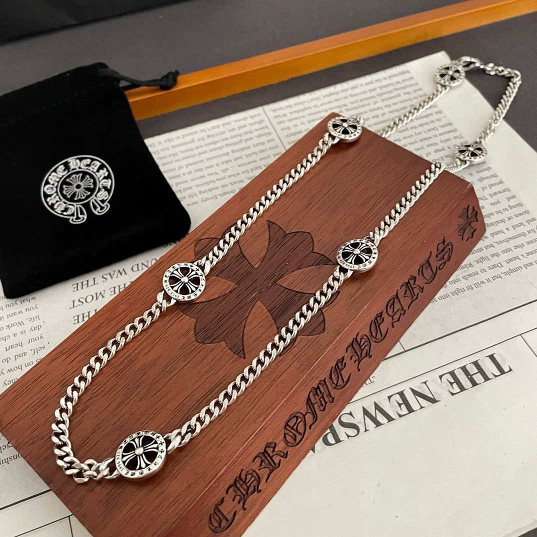Chrome Hearts Multi - Logo Charm Link Necklace - 925S Silver Chain CH - MLCLN235